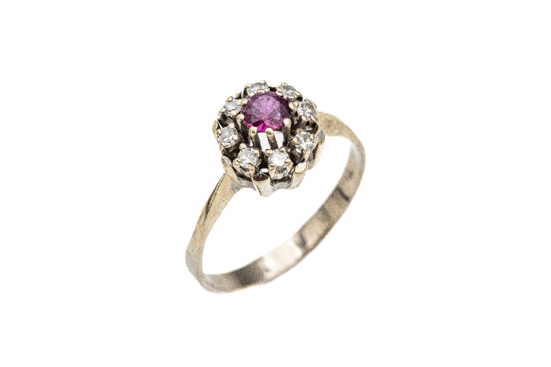 Detail a: 18 kt Gold Brillant-Rubin-Schmuckset, WG 750/000, Collier: 11 rundfacett. Rubine zus. ca. 0.70 ct, 8 Brillanten zus. ca. 0.25 ct Weiß/si, L. ca. 41 ...