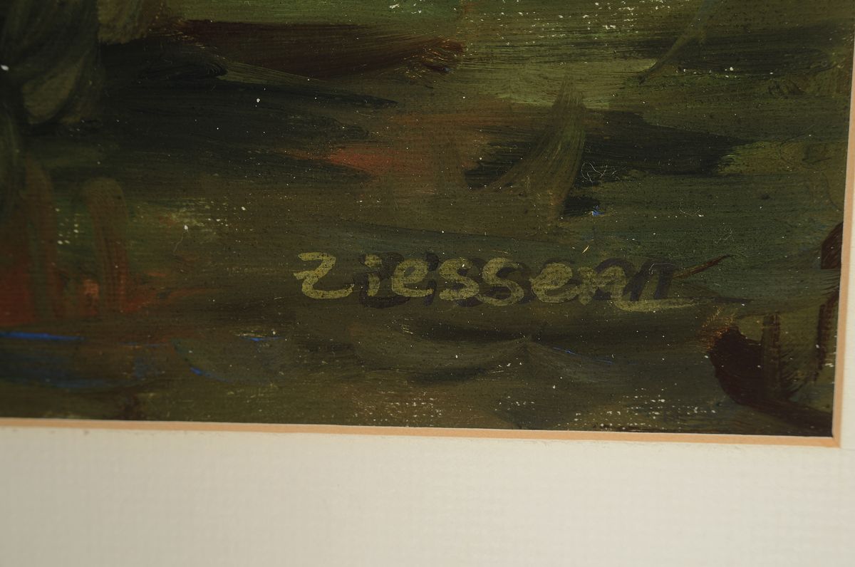 Detail a: Ziessen, Traditionalist des 20. Jh., 8 weiße Enten im Schilfwasser, Öl/Malkarton, im Stil des Alexander Köster, ca. 50x60cm, PP, R. ca. 75x85cm