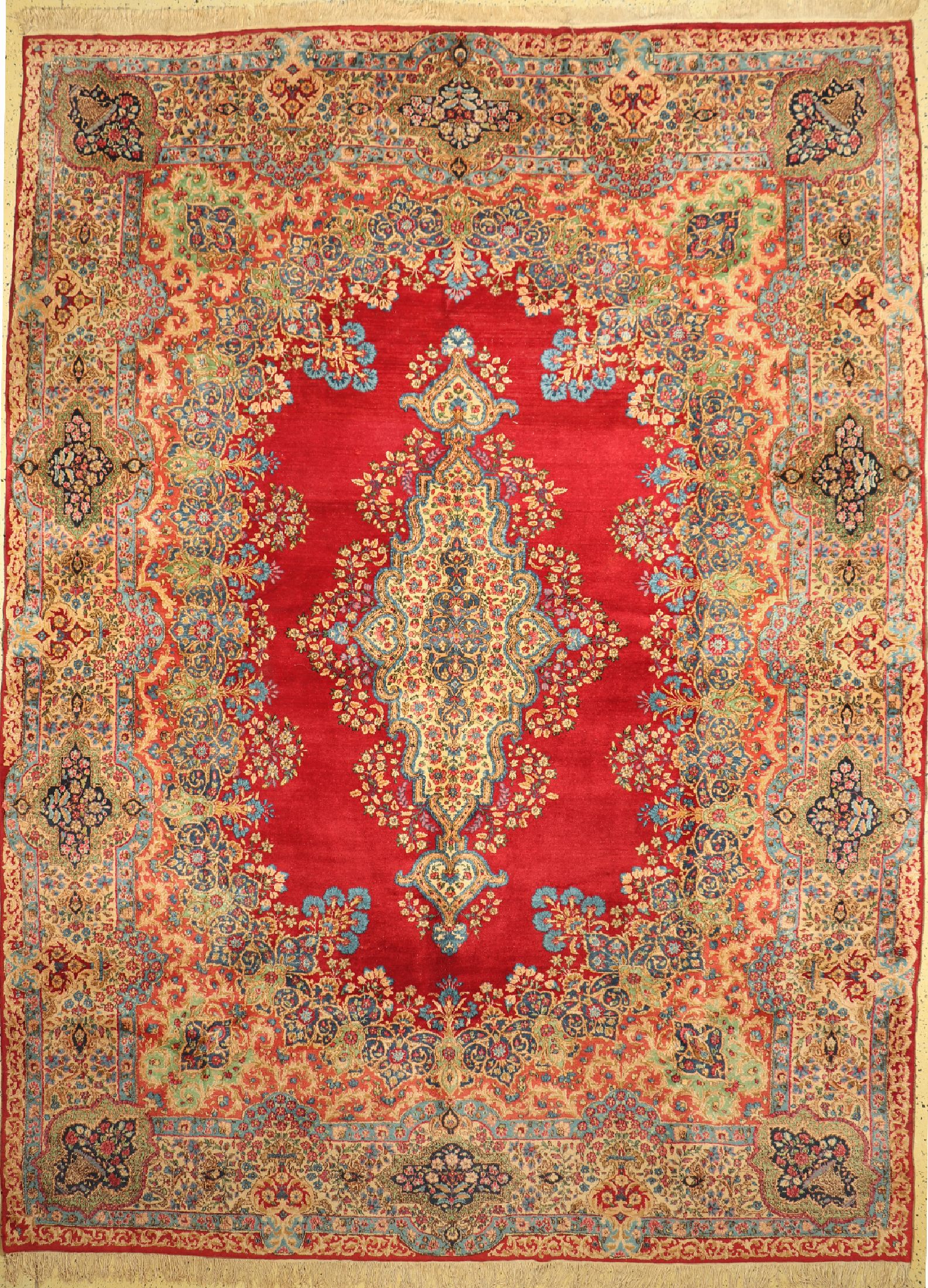 Kerman Lawar alt fein, Persien, um 1950, Korkwolle auf Baumwolle, ca. 405 x 300 cm, EHZ: 1(gebraucht).