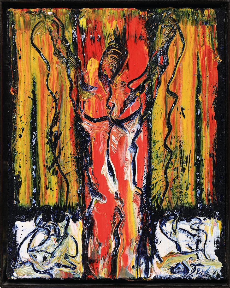 Detail k: Dietmar Brixy, geb. 1961 Mannheim, Studium an der Akademie Karlsruhe, Abstrakt-figurative Komposition, Acryl auf Lwd, rechts unten signiert, ca. ...