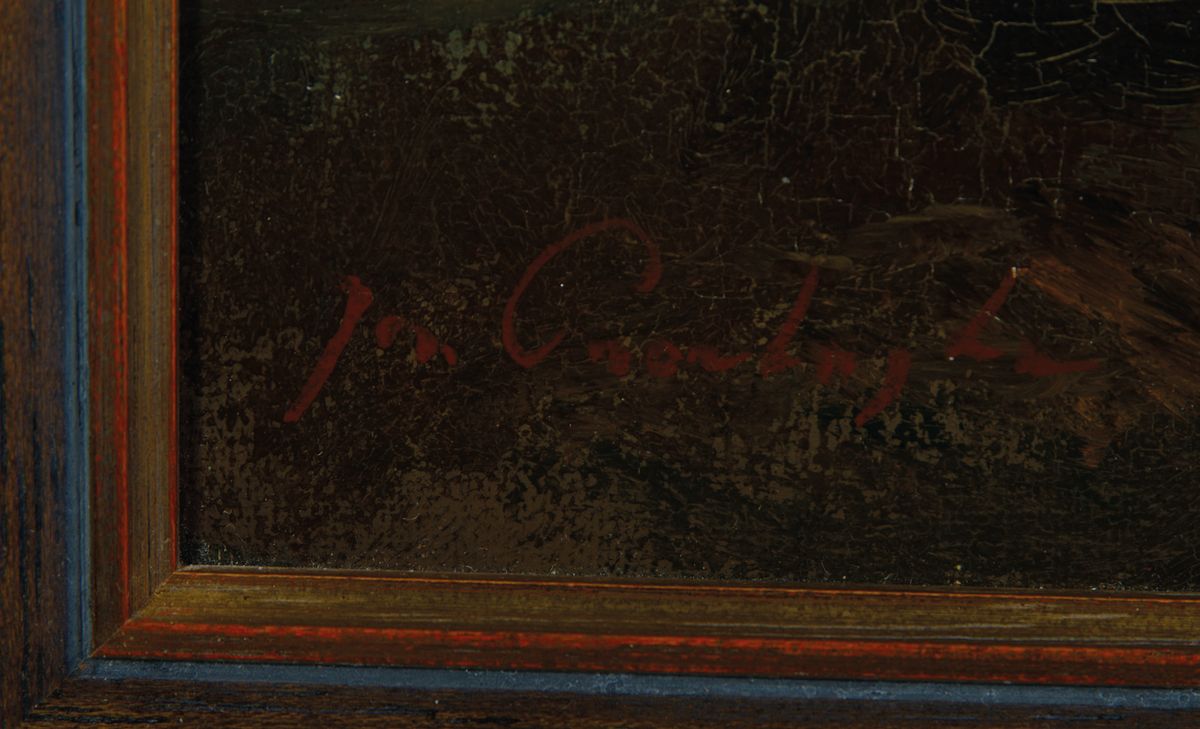 Detail a: Unbekannter Impressionist, wohl Frankreich, um 1900, zwei Frauen am Feldrand in hügeliger Landschaft, ÖL/Lwd, links unten unleserlich signiert, ca. ...