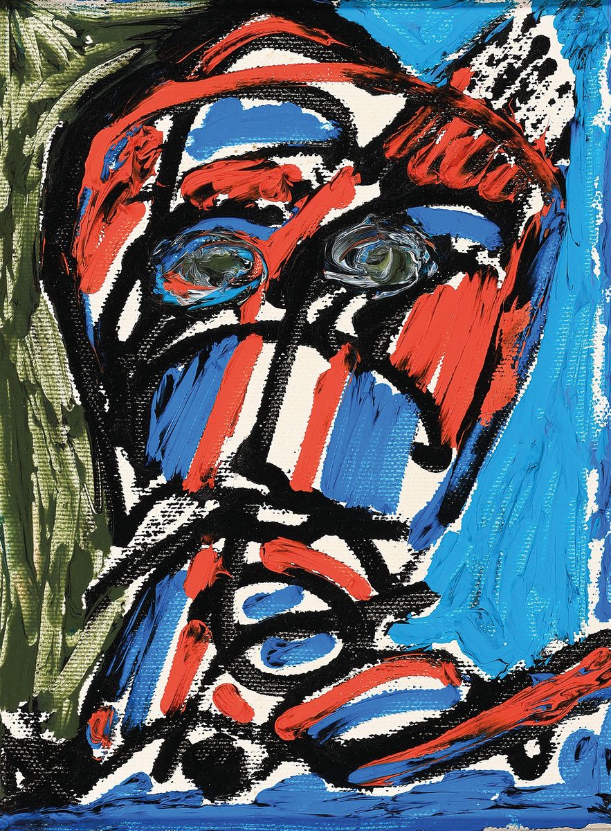 Olivia Leonardi, zeitgenössische Künstlerin,expressives Porträt, Öl/Lwd, rückseitig signiert, ca. 24x18cm, R. ca. 37x32cm