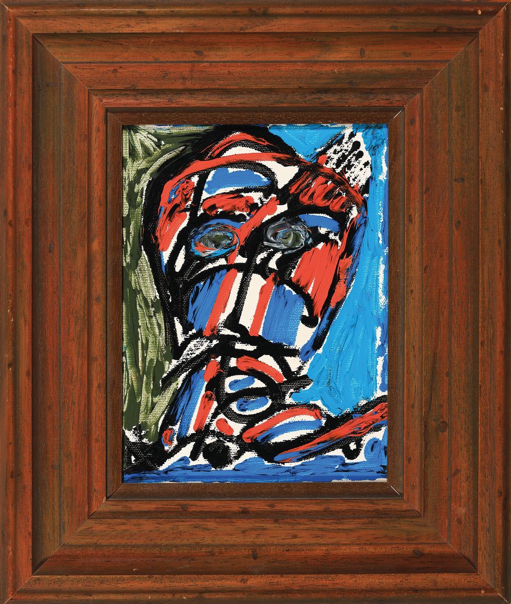 Detail k: Olivia Leonardi, zeitgenössische Künstlerin,expressives Porträt, Öl/Lwd, rückseitig signiert, ca. 24x18cm, R. ca. 37x32cm