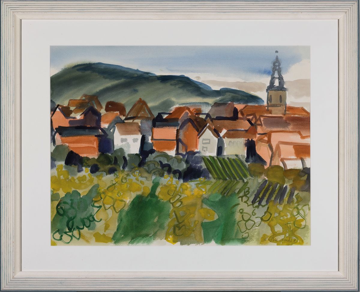 Detail k: Heinz Friedrich, 1924-2018 Schwetzingen, Studium an der Akademie Karlsruhe bei Laible und Schnarrenberger, hier: Blick auf Burrweiler oder ...