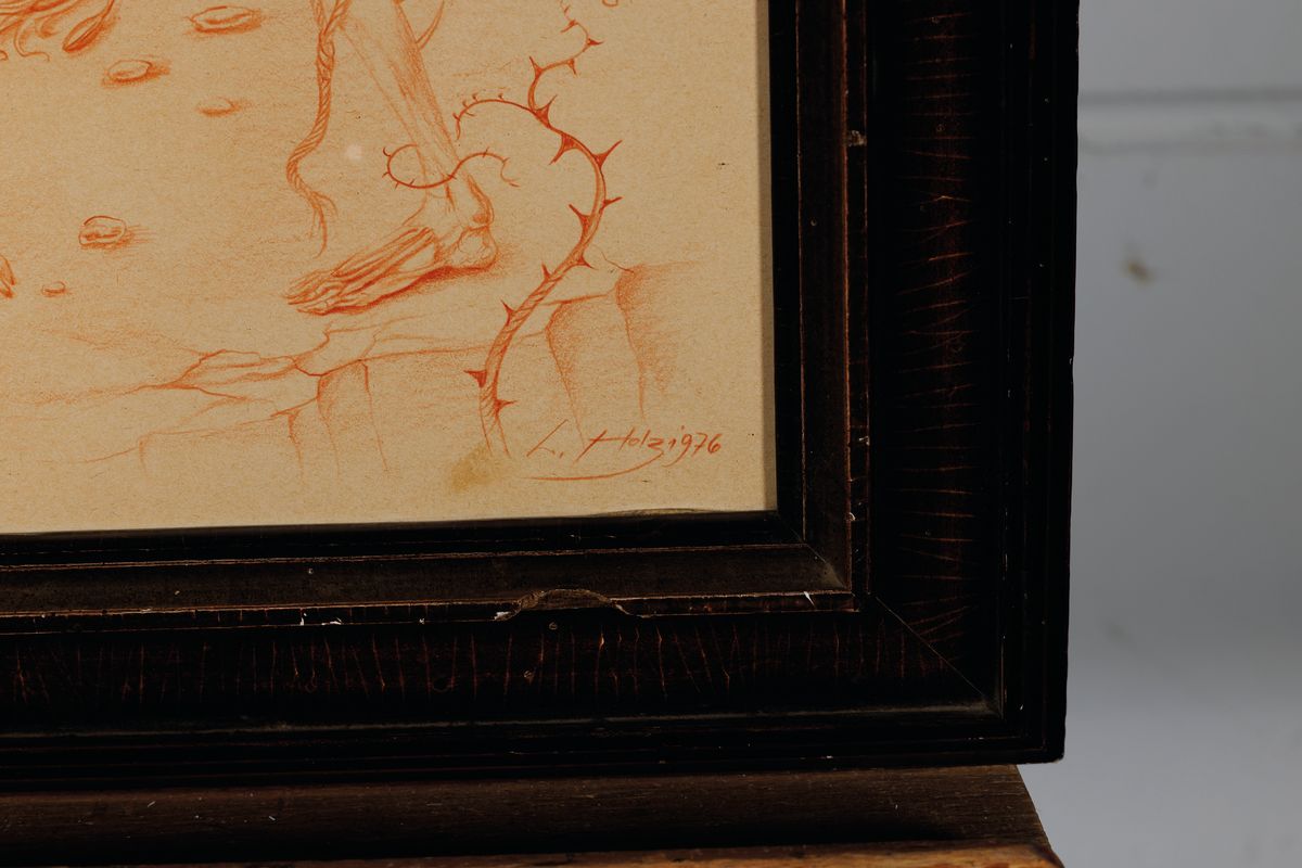 Detail a: Werner Holz, 1948 Grünstadt-1991 Ludwigshafen, namhafter Vertreter des Phantastischen Realismus, hier: Kommst du vom Himmel oder aus der tiefen ...