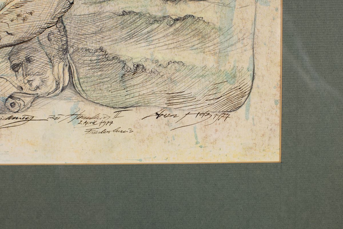 Detail a: Werner Holz, 1948 Grünstadt-1991 Ludwigshafen, namhafter Vertreter des Phantastischen Realismus, hier: Hommage a Albrecht Dürer- Das Rhinozeros, ...