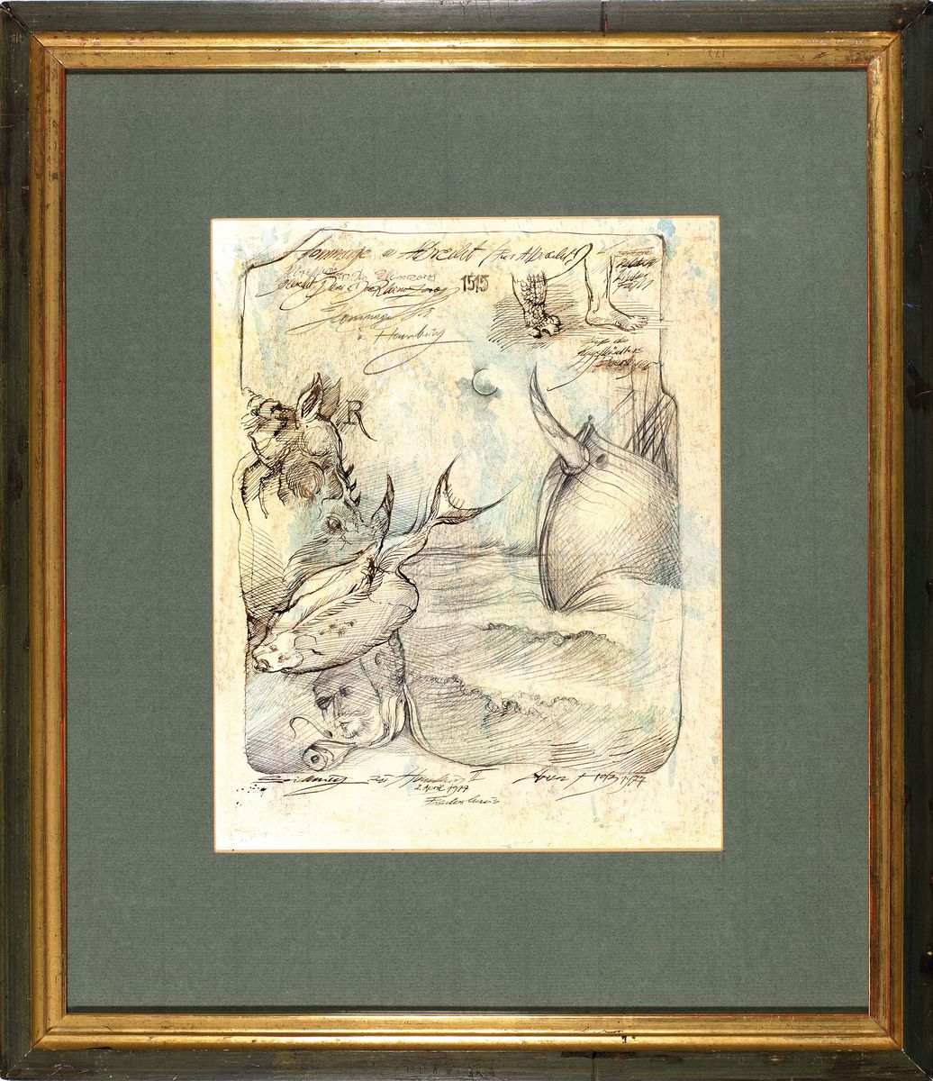 Detail k: Werner Holz, 1948 Grünstadt-1991 Ludwigshafen, namhafter Vertreter des Phantastischen Realismus, hier: Hommage a Albrecht Dürer- Das Rhinozeros, ...