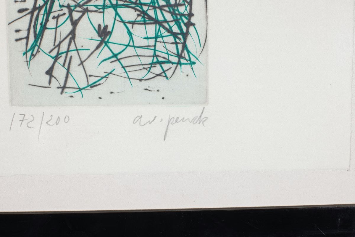 Detail a: A.R. Penck, 1939 Dresden-2017 Zürich, Reise durch Ireland-Reise durch Irrland, zweifarbige Kaltnadelradierung auf Velin, handsigniert, num. 172/200, ...