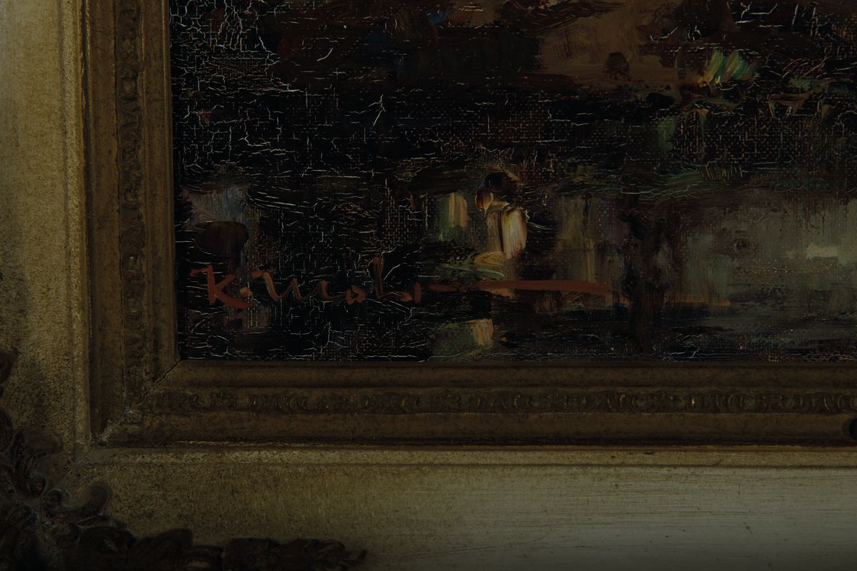 Detail a: Karl Mohr, 1922-2013 Düsseldorf, Parforcejagd, Öl/Lwd, links unten signiert, ca. 50x40cm, Barockstilrahmen mit Namensschild leicht besch., ca. ...