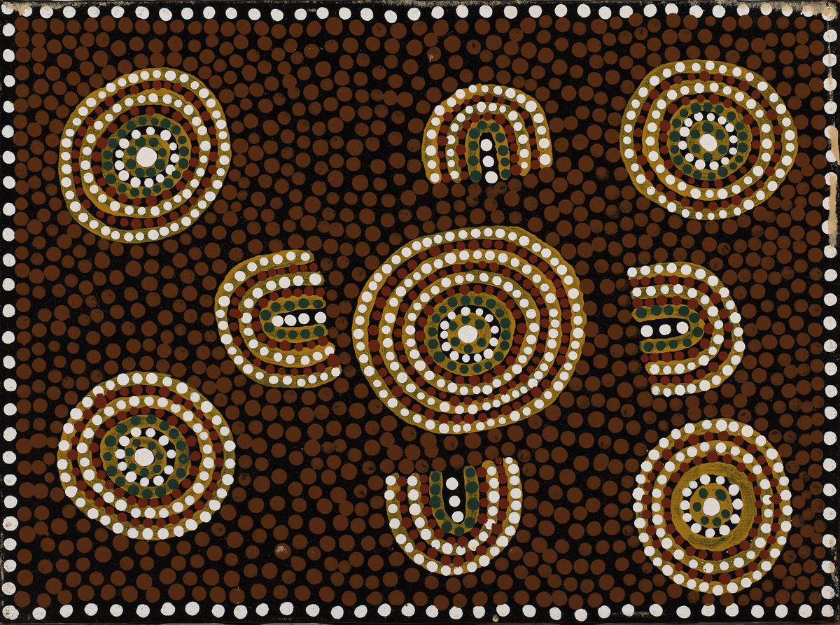 Kudditji Kngwarreye, 1938 Utopia-Alice Springs, Australien, Zeitgenössischer Aborigine -Künstler der Anmatyerre, "Emu Water Hole ...