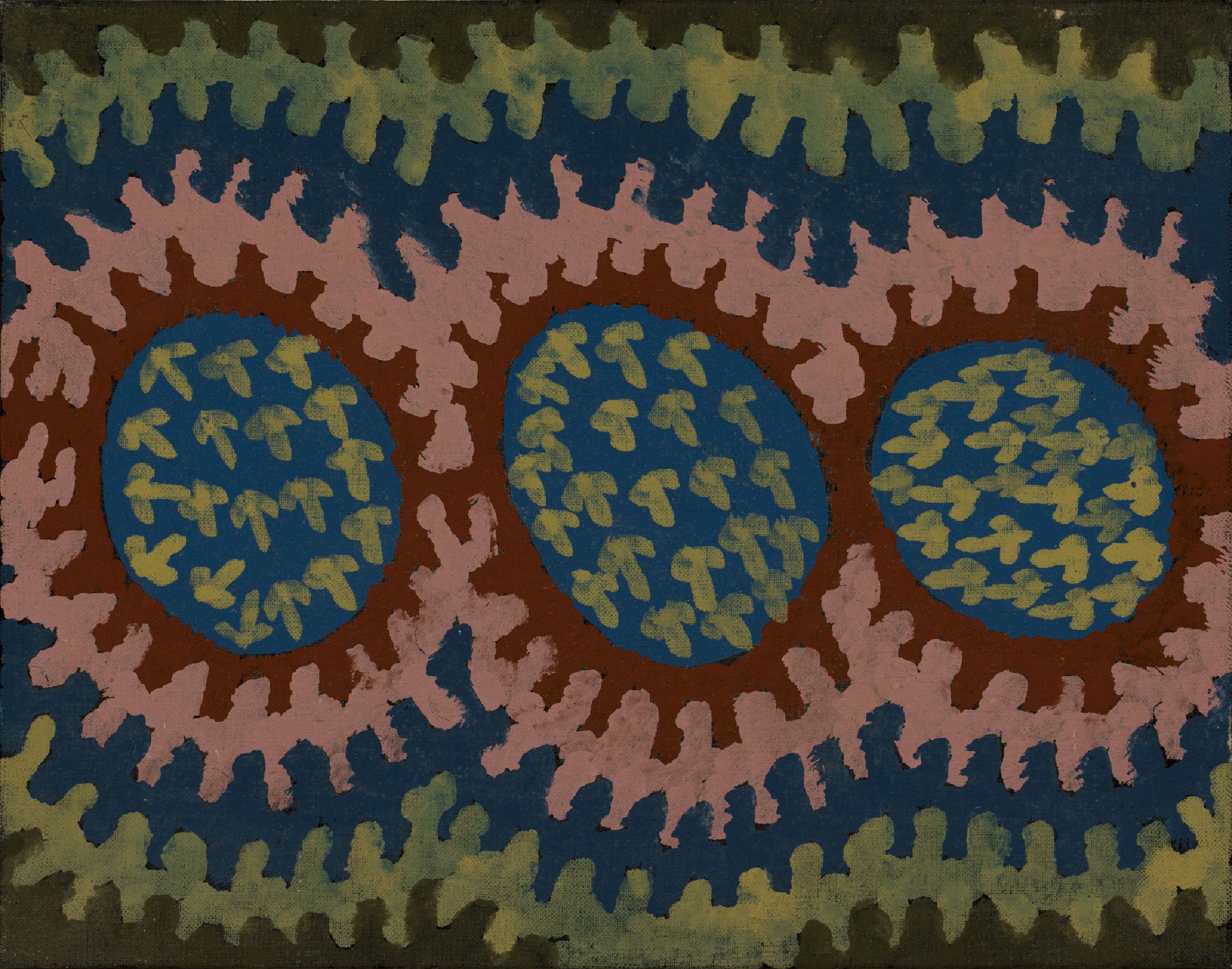 Charlie Eagle Tjapaltjarri, 1940-2002, Australien, zeitgenössischer Aborigine -Künstler, "Budgerigar Dreaming" von 1992, Acryl/Lwd, 32x40 ...