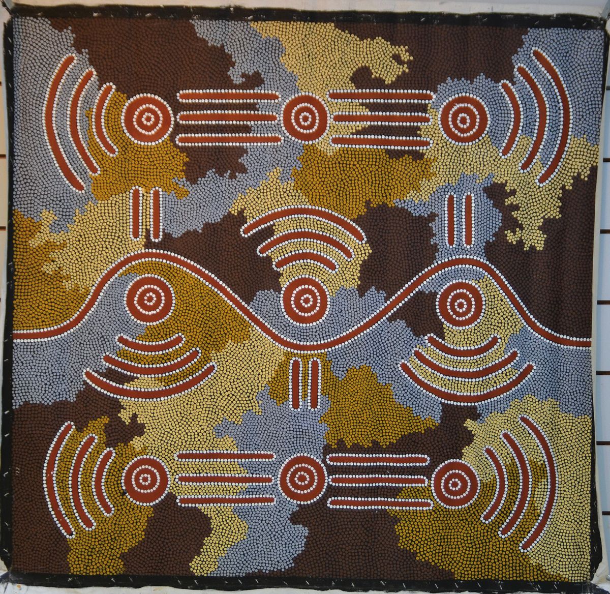 Colin Tjapanangka Dixon, geb. um 1954, Australien, zeitgenössischer Aborigine -Künstler der Walpiri, "Storm-Running Water Dreaming" von ...