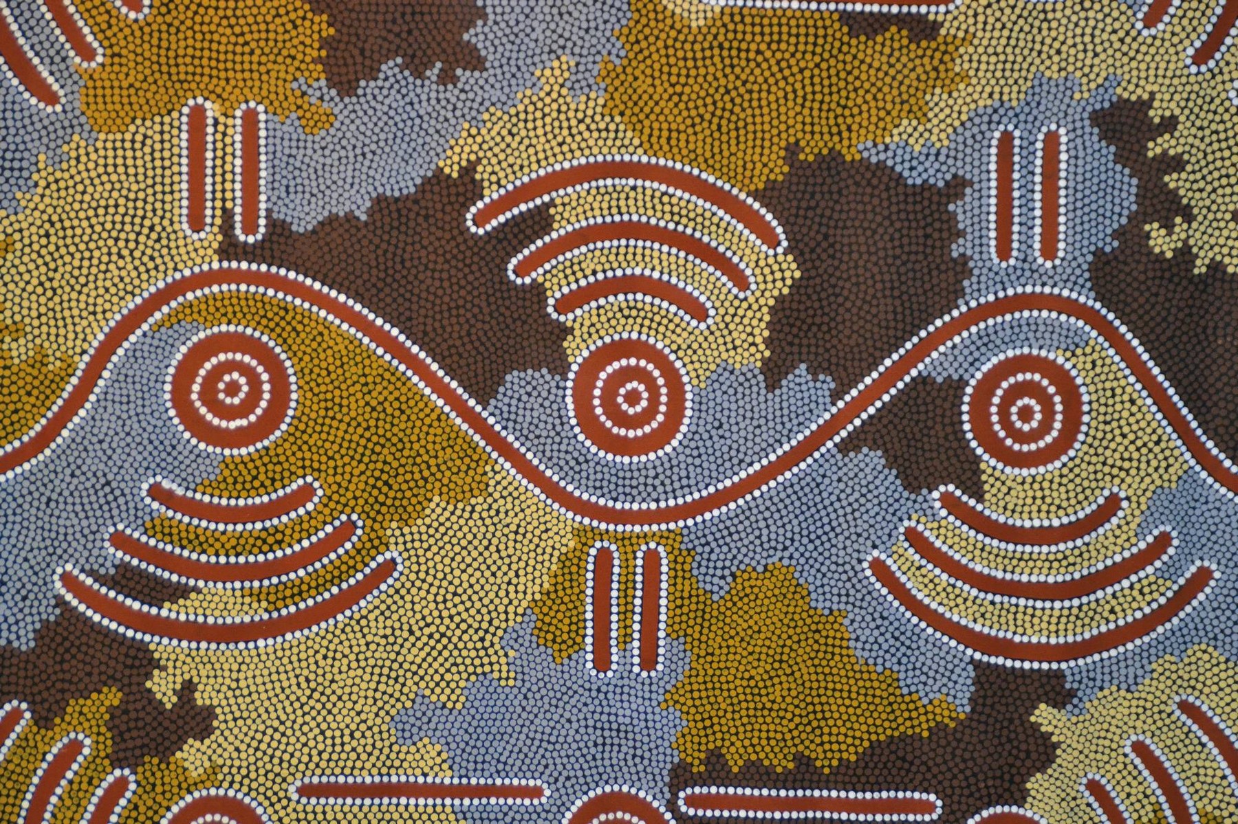 Detail l: Colin Tjapanangka Dixon, geb. um 1954, Australien, zeitgenössischer Aborigine -Künstler der Walpiri, "Storm-Running Water Dreaming" von ...
