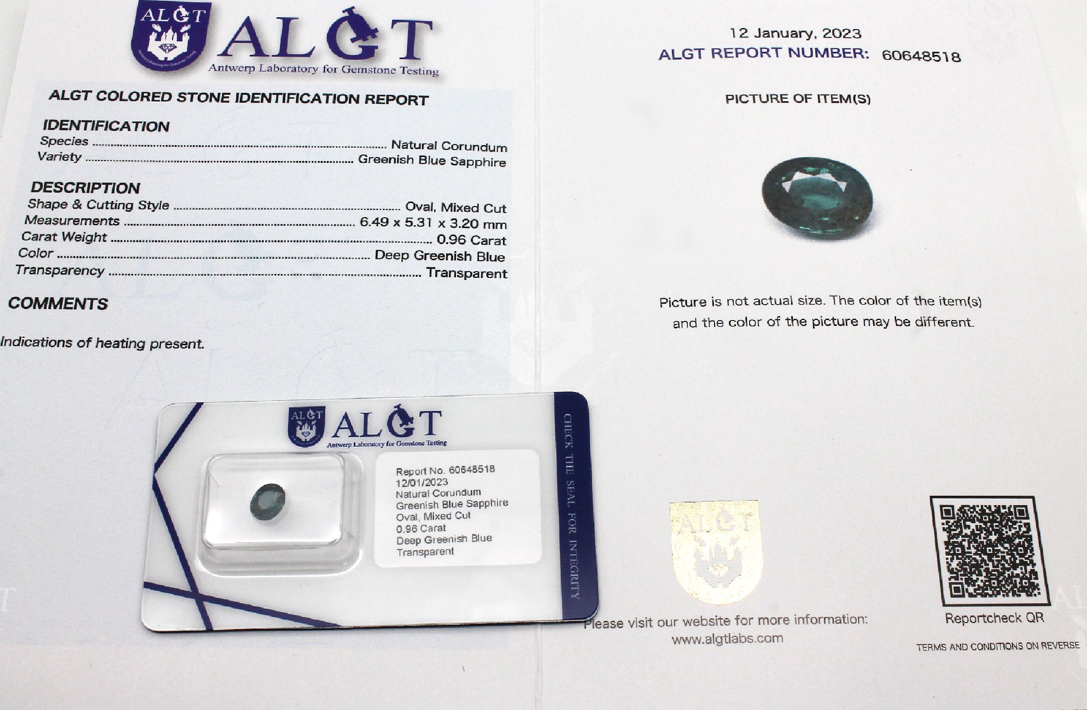 Detail a: Konvolut 4 lose Saphire, alle mit ALGT- Expertise;, 1 x ovalfacett. Saphir ca. 0.96 ct, Deep Greenish Blue, unbehandelt; 1 x Saphir im Kissenschliff ...