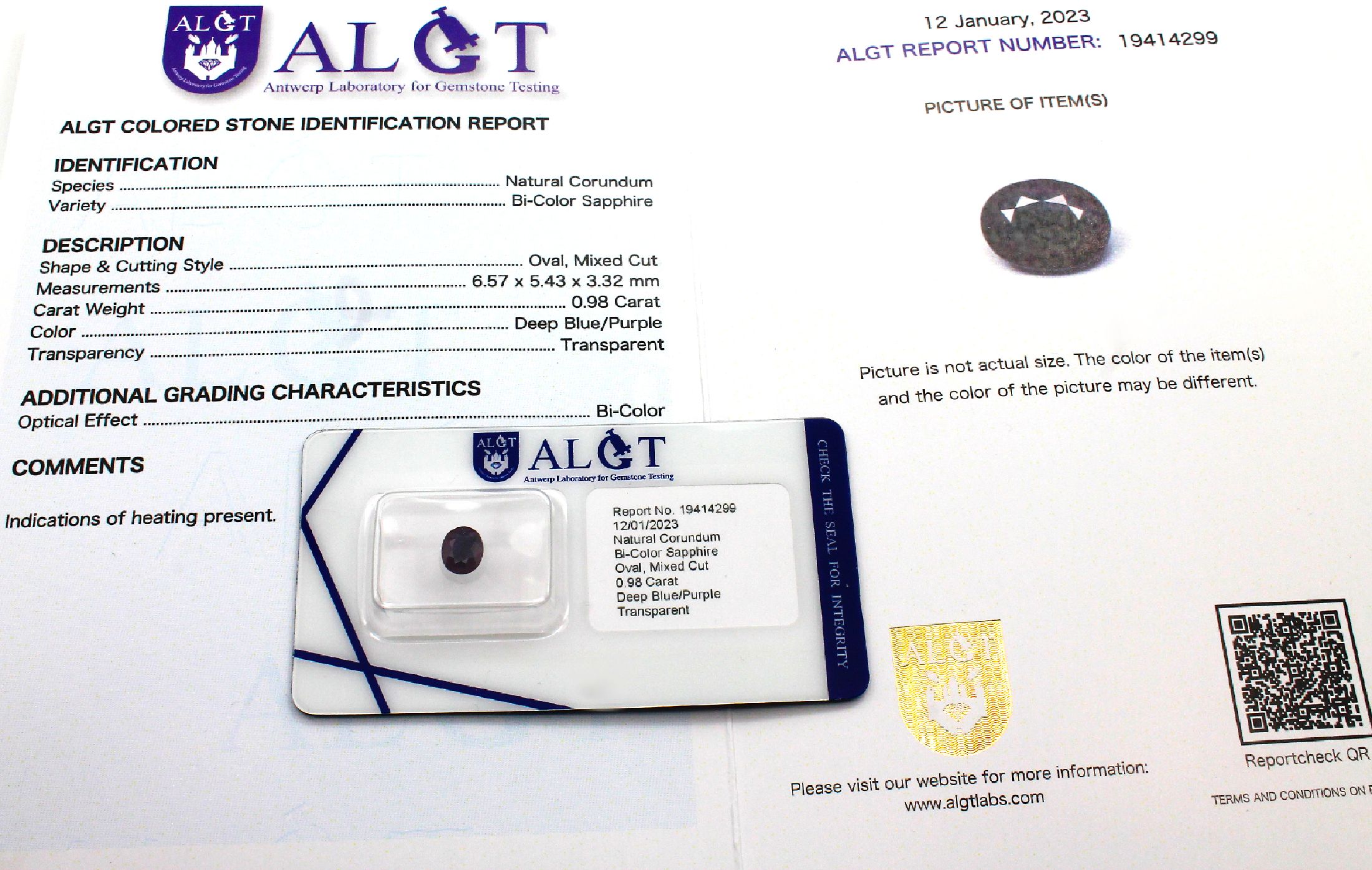 Detail c: Konvolut 4 lose Saphire, alle mit ALGT- Expertise;, 1 x ovalfacett. Saphir ca. 0.96 ct, Deep Greenish Blue, unbehandelt; 1 x Saphir im Kissenschliff ...