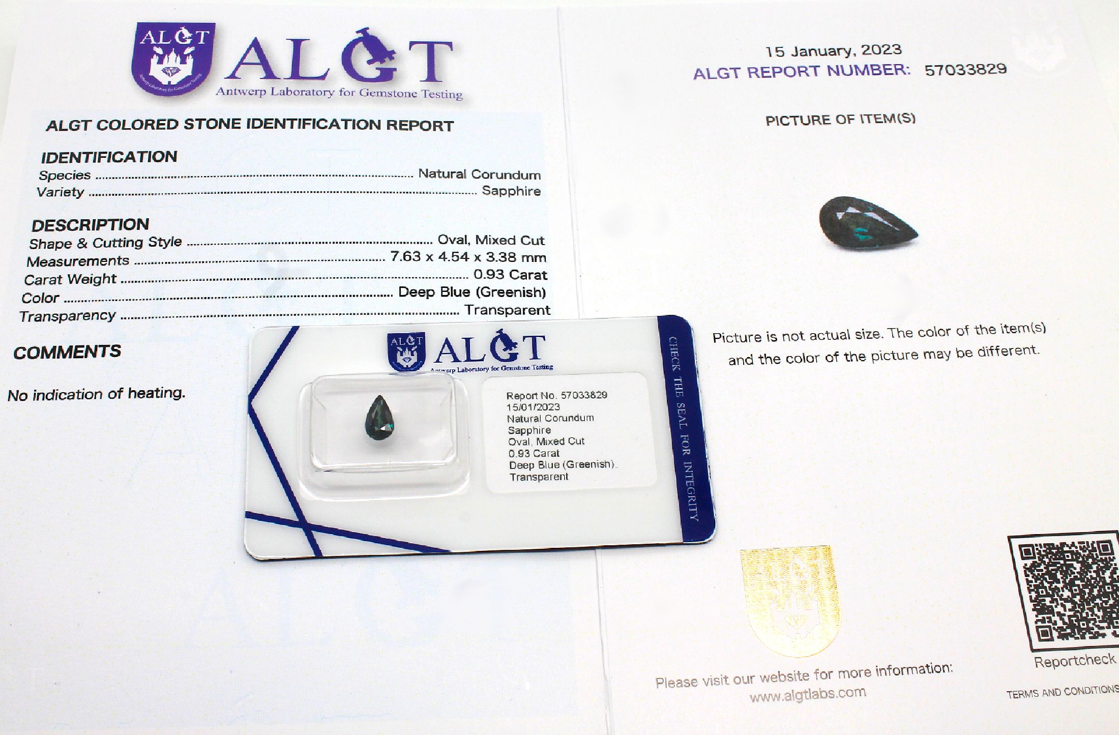 Detail d: Konvolut 4 lose Saphire, alle mit ALGT- Expertise;, 1 x ovalfacett. Saphir ca. 0.96 ct, Deep Greenish Blue, unbehandelt; 1 x Saphir im Kissenschliff ...