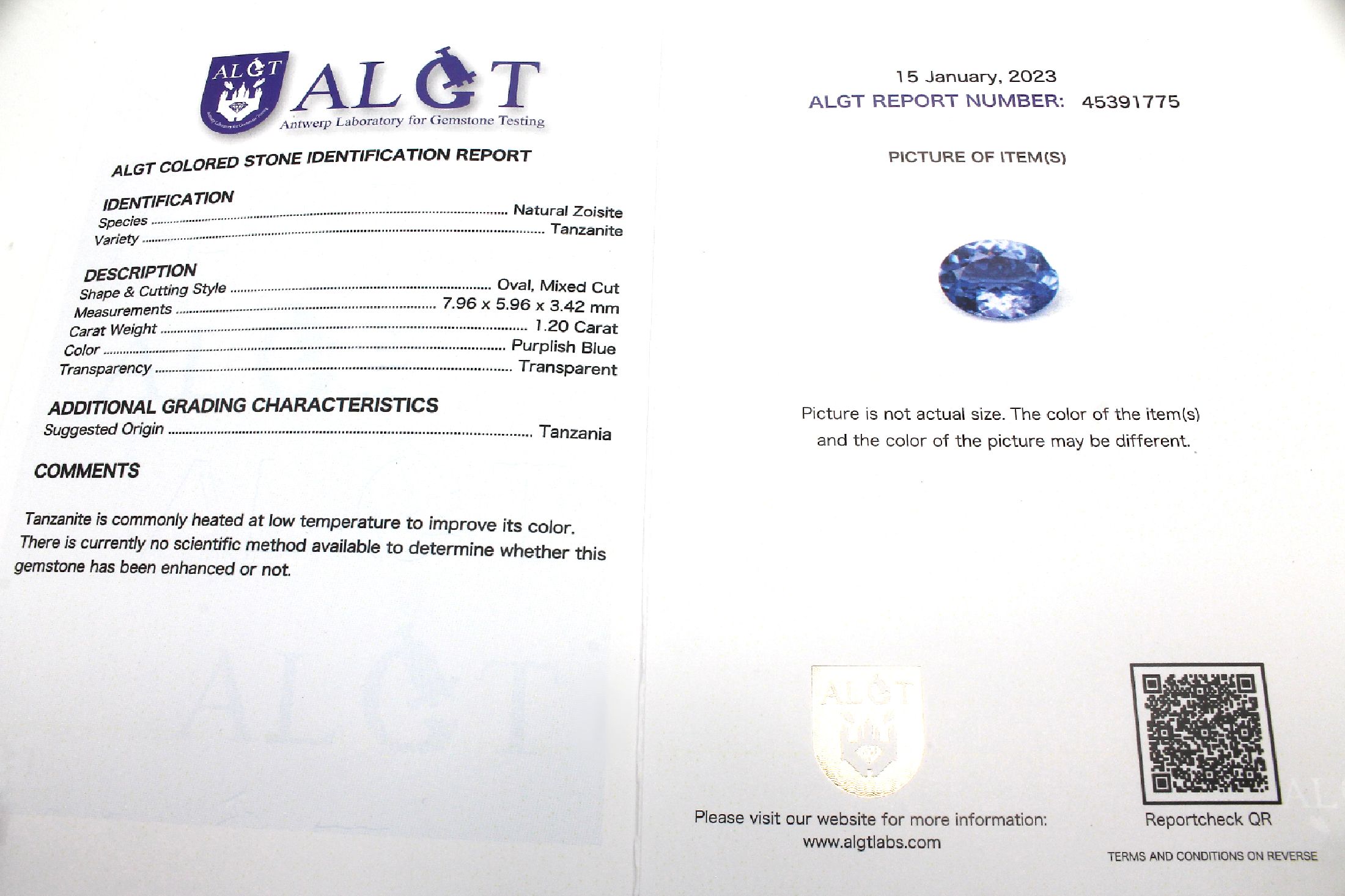 Detail a: Konvolut 4 lose ovalfacett. Tansanite , ca. 0.93 ct, 1.28 ct, 1.18 ct und 1.20 ct, jeweilsmit ALGT-Expertisen, hitzebehandelt