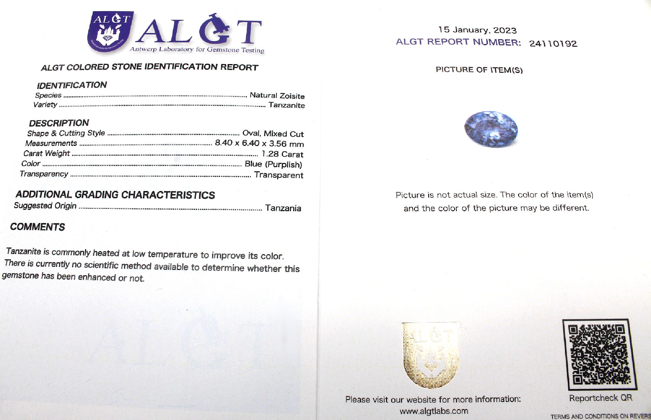 Detail b: Konvolut 4 lose ovalfacett. Tansanite , ca. 0.93 ct, 1.28 ct, 1.18 ct und 1.20 ct, jeweilsmit ALGT-Expertisen, hitzebehandelt