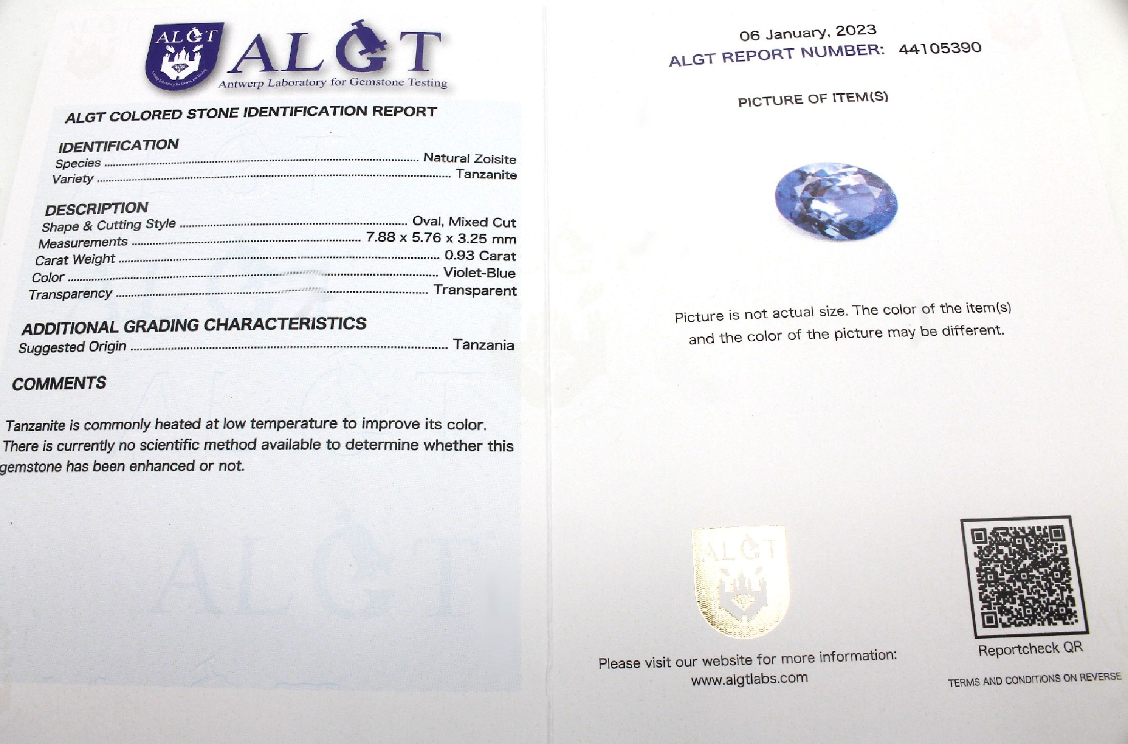 Detail c: Konvolut 4 lose ovalfacett. Tansanite , ca. 0.93 ct, 1.28 ct, 1.18 ct und 1.20 ct, jeweilsmit ALGT-Expertisen, hitzebehandelt