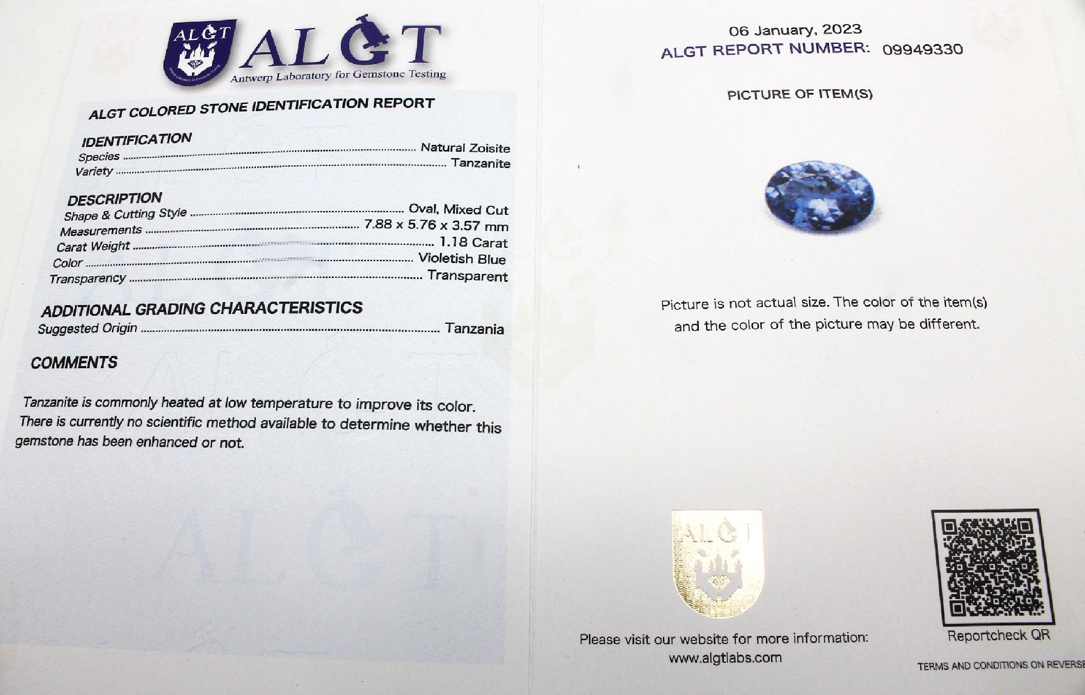 Detail d: Konvolut 4 lose ovalfacett. Tansanite , ca. 0.93 ct, 1.28 ct, 1.18 ct und 1.20 ct, jeweilsmit ALGT-Expertisen, hitzebehandelt