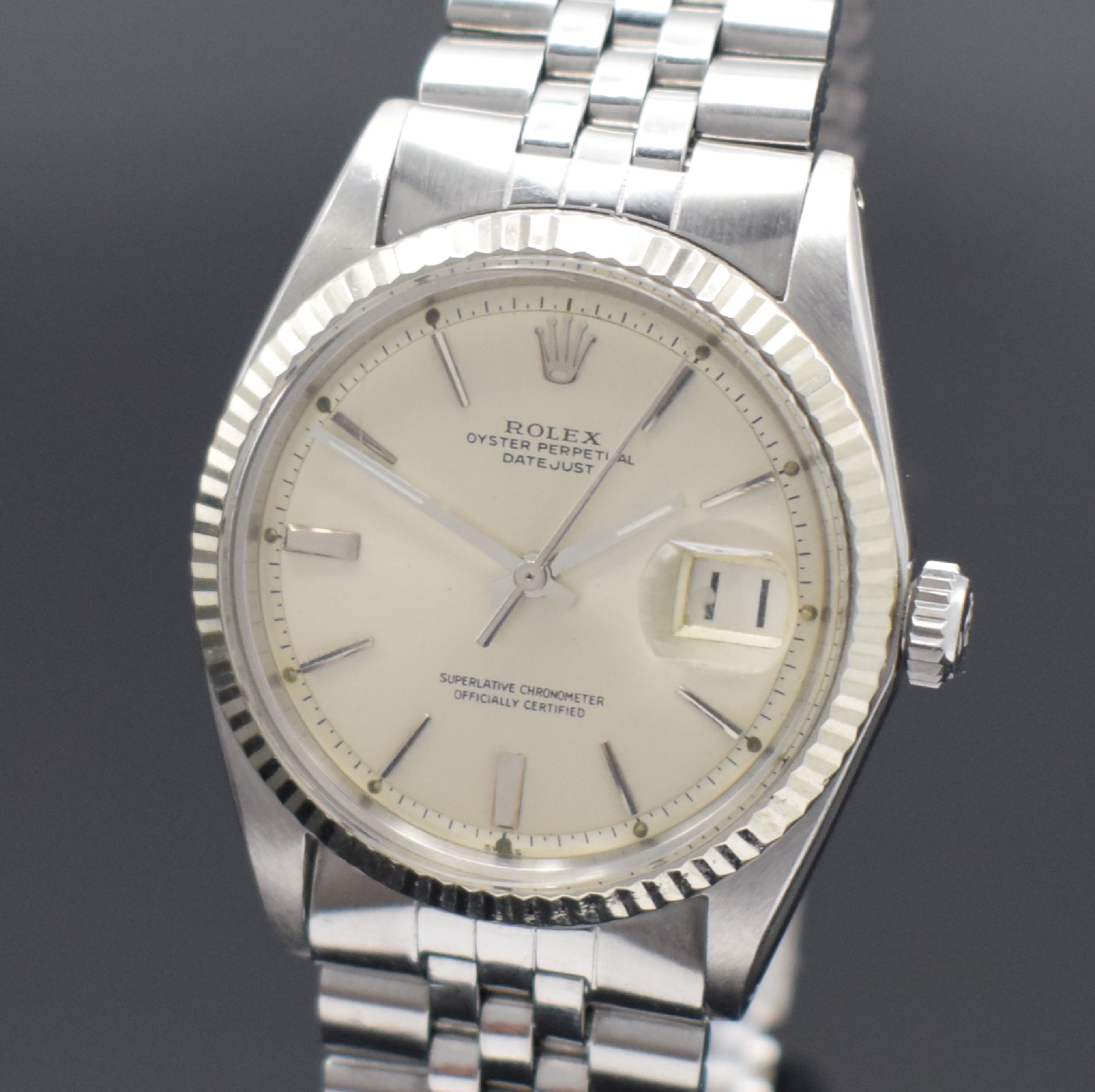 Detail a: ROLEX Herrenarmbanduhr Oyster Perpetual Datejust Referenz 1601, Schweiz um 1964, Automatik, verschr. Oystergeh., WG-Lünette, gefaltetes Jubileeband ...
