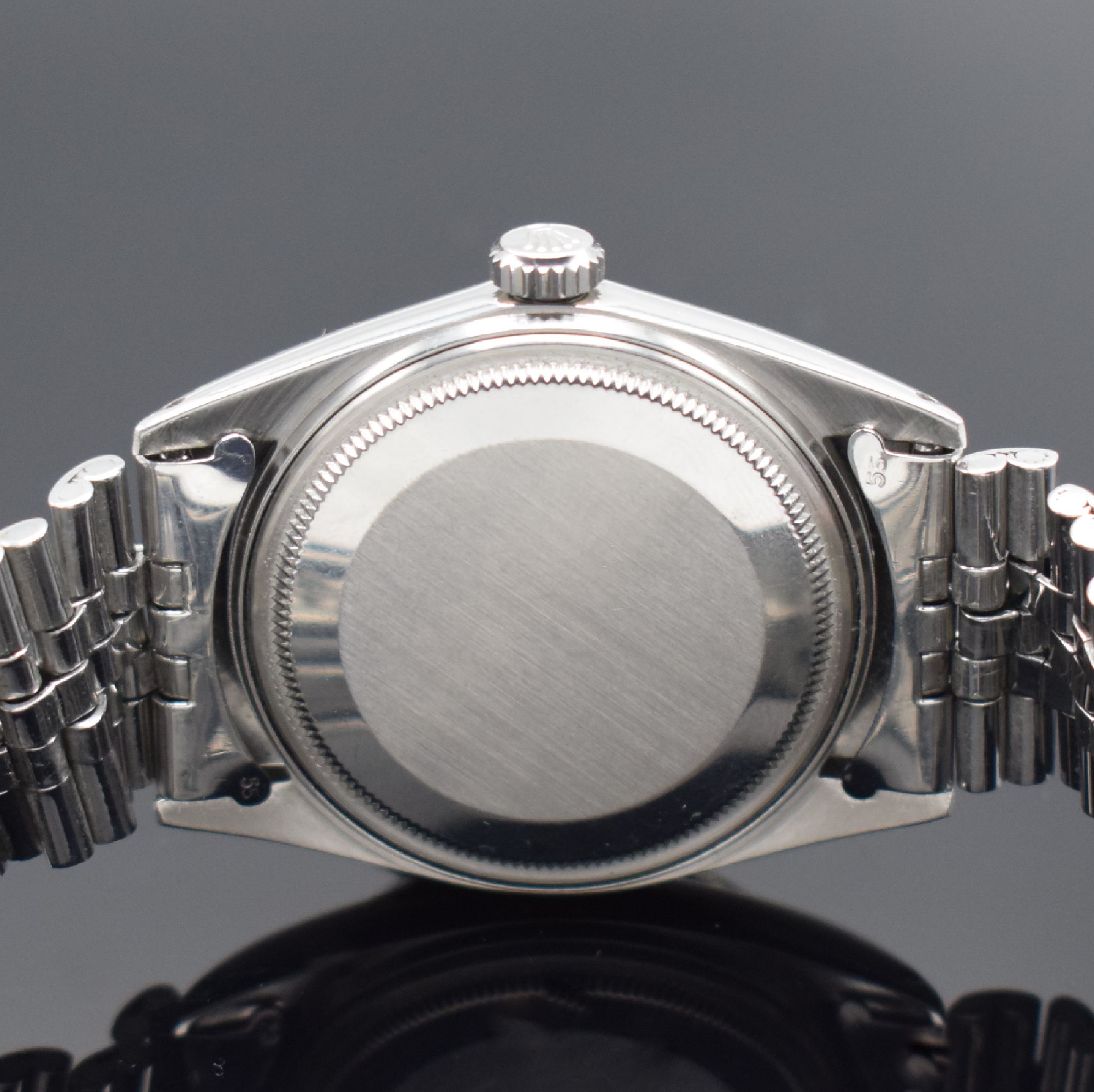 Detail d: ROLEX Herrenarmbanduhr Oyster Perpetual Datejust Referenz 1601, Schweiz um 1964, Automatik, verschr. Oystergeh., WG-Lünette, gefaltetes Jubileeband ...