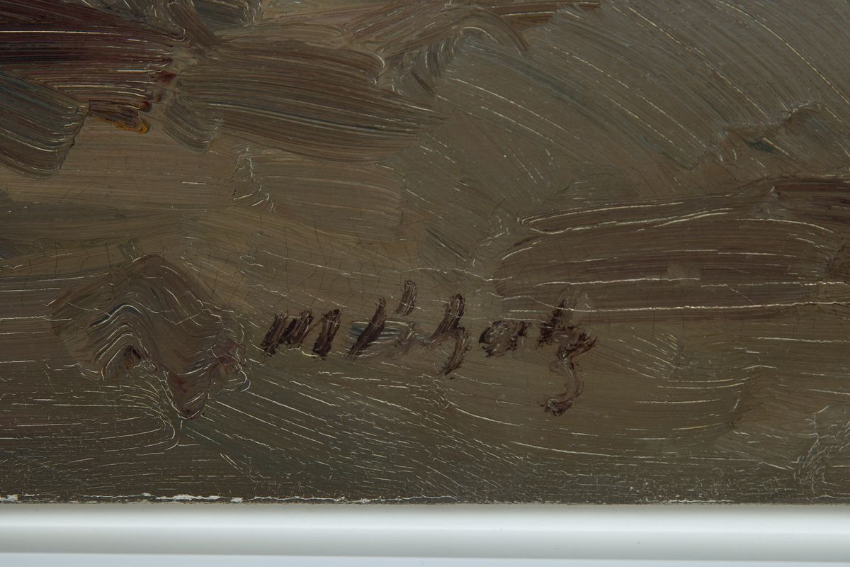 Detail a: Manfred Schatz, 1925 Stettiner Haff-2004 Meerbusch, Schwäne über den Schären, Öl/Lwd, links unten signiert, ca. 84x140cm, R.
