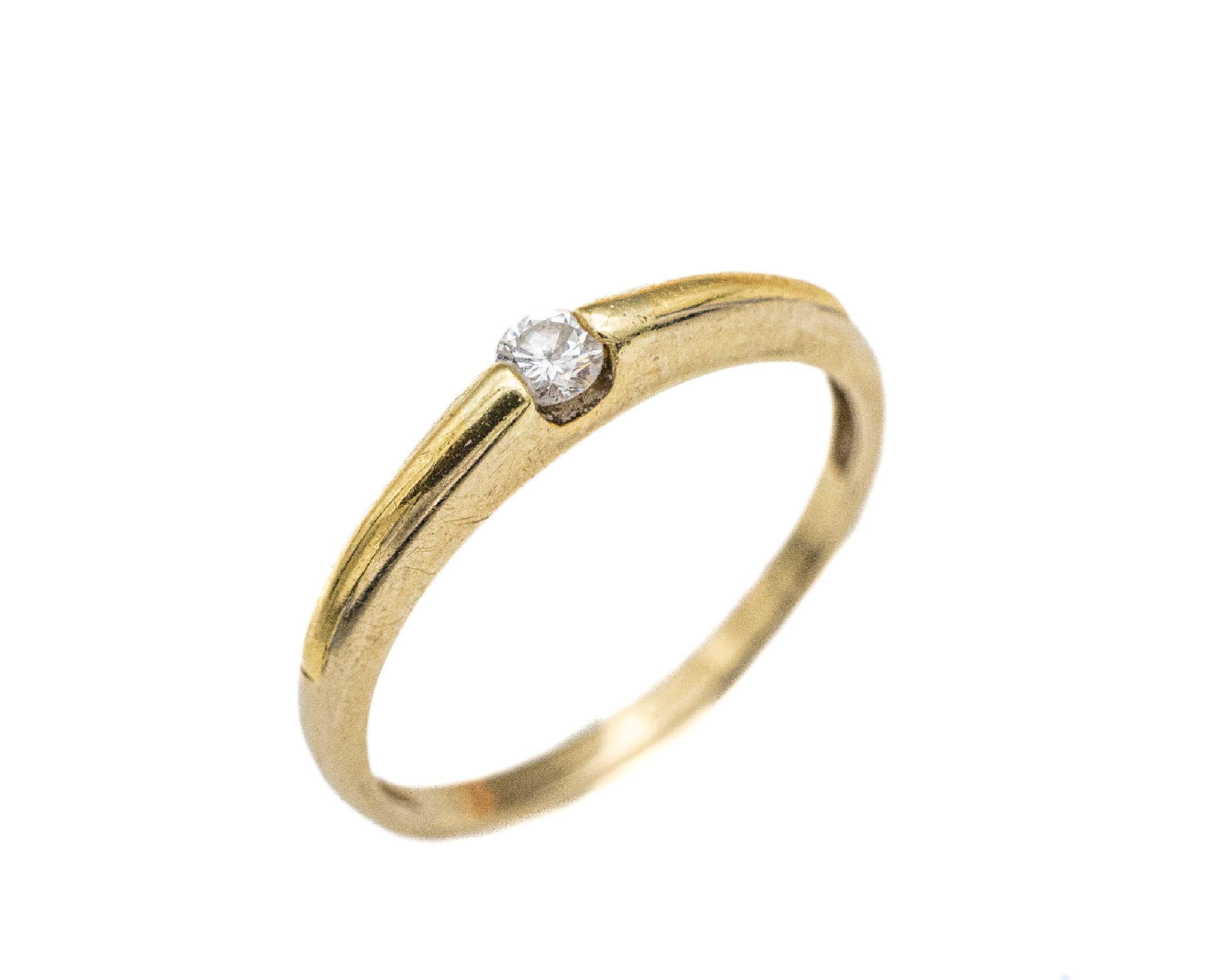14 kt Gold Brillant-Ring, GG 585/000 gepr.,schlichte Gestaltung, 1 Brillant ca. 0.10 ct Weiß/si, RW 57