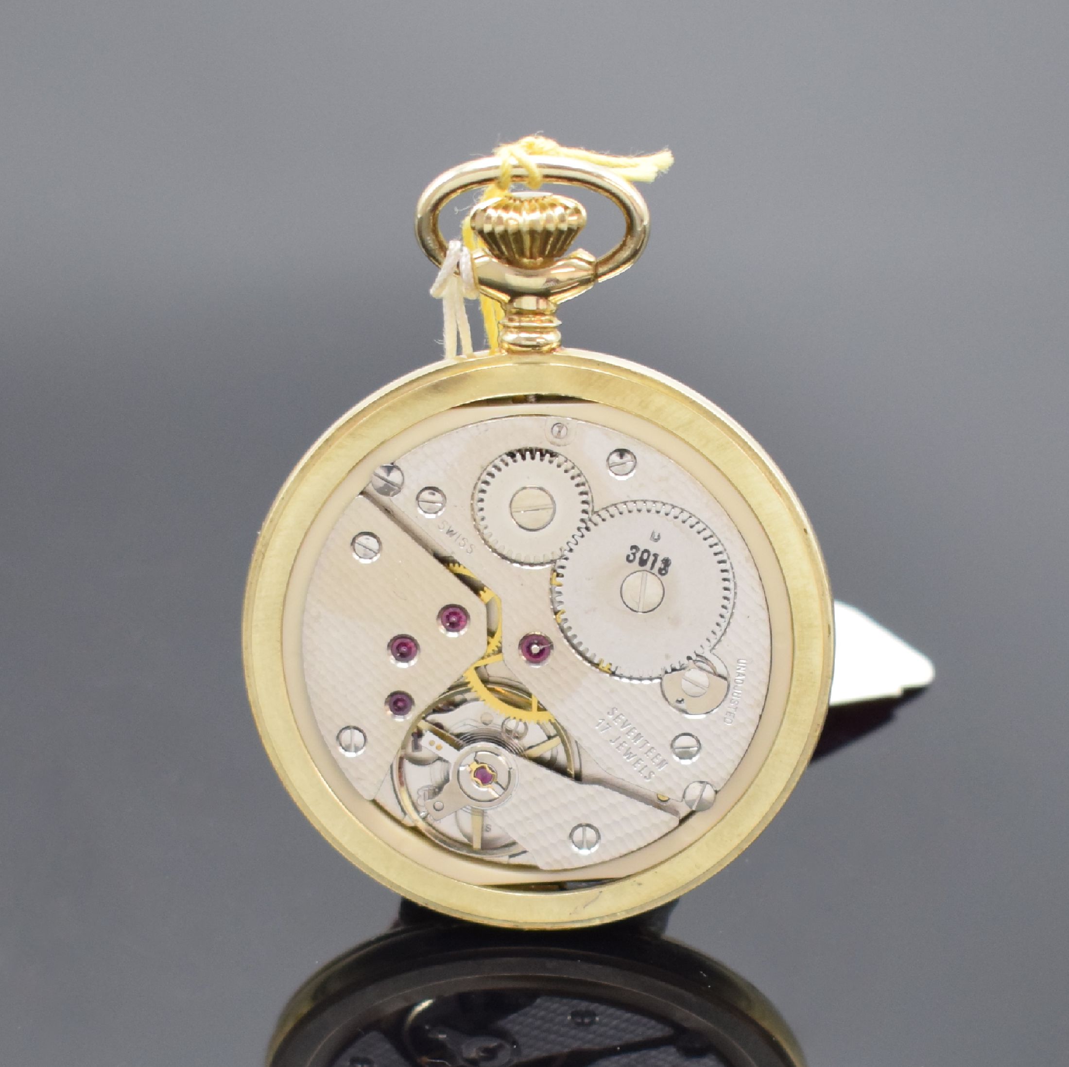 Detail d: DUGENA Savonette in GG 585/000, Schweiz um 1985, Handaufzug, 2-Deckel Goldgeh., Boden aufgedr., gold. Zifferbl. m. röm. Zahlen, Louis-Zeiger, Kal. ...