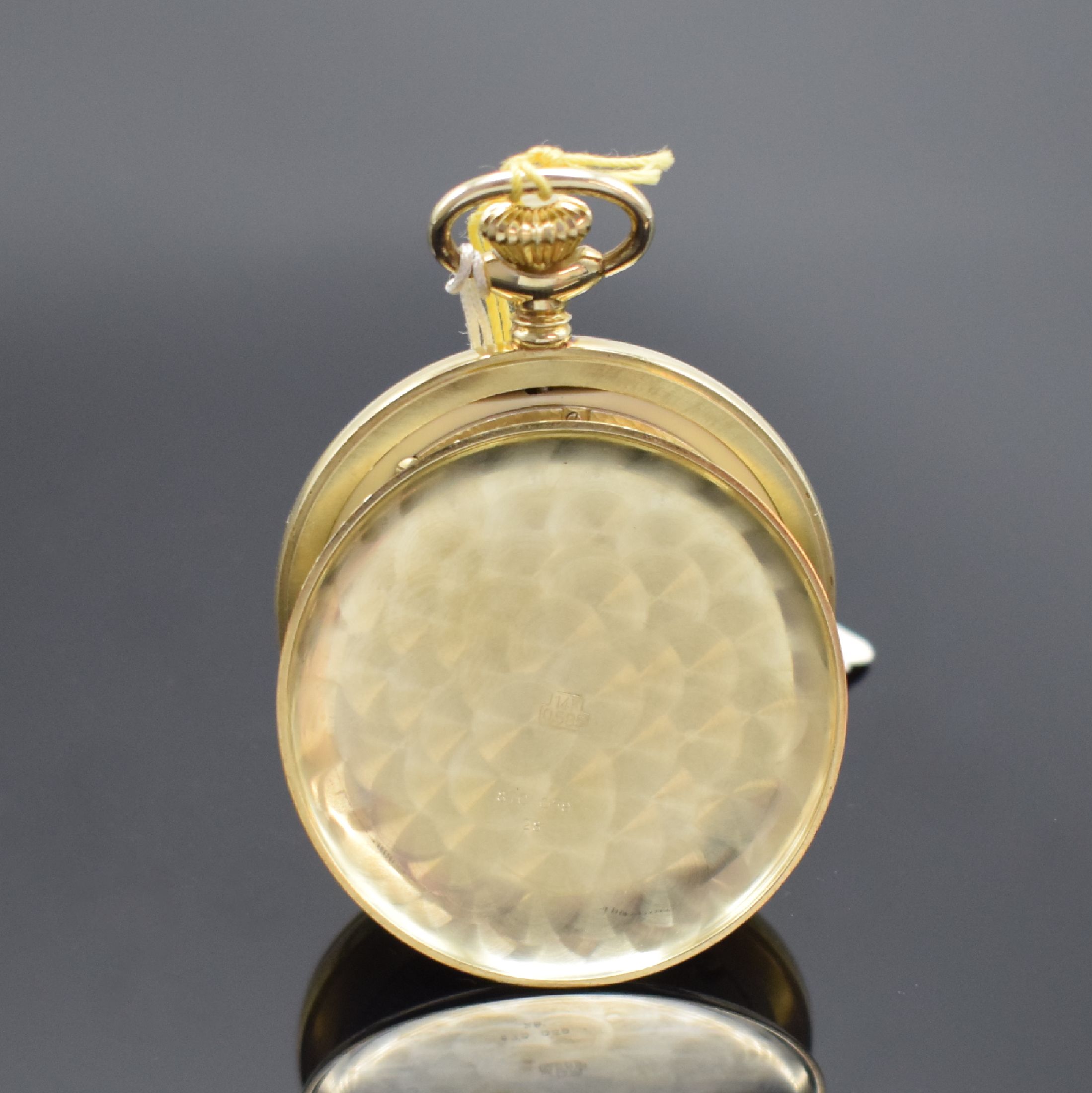 Detail e: DUGENA Savonette in GG 585/000, Schweiz um 1985, Handaufzug, 2-Deckel Goldgeh., Boden aufgedr., gold. Zifferbl. m. röm. Zahlen, Louis-Zeiger, Kal. ...