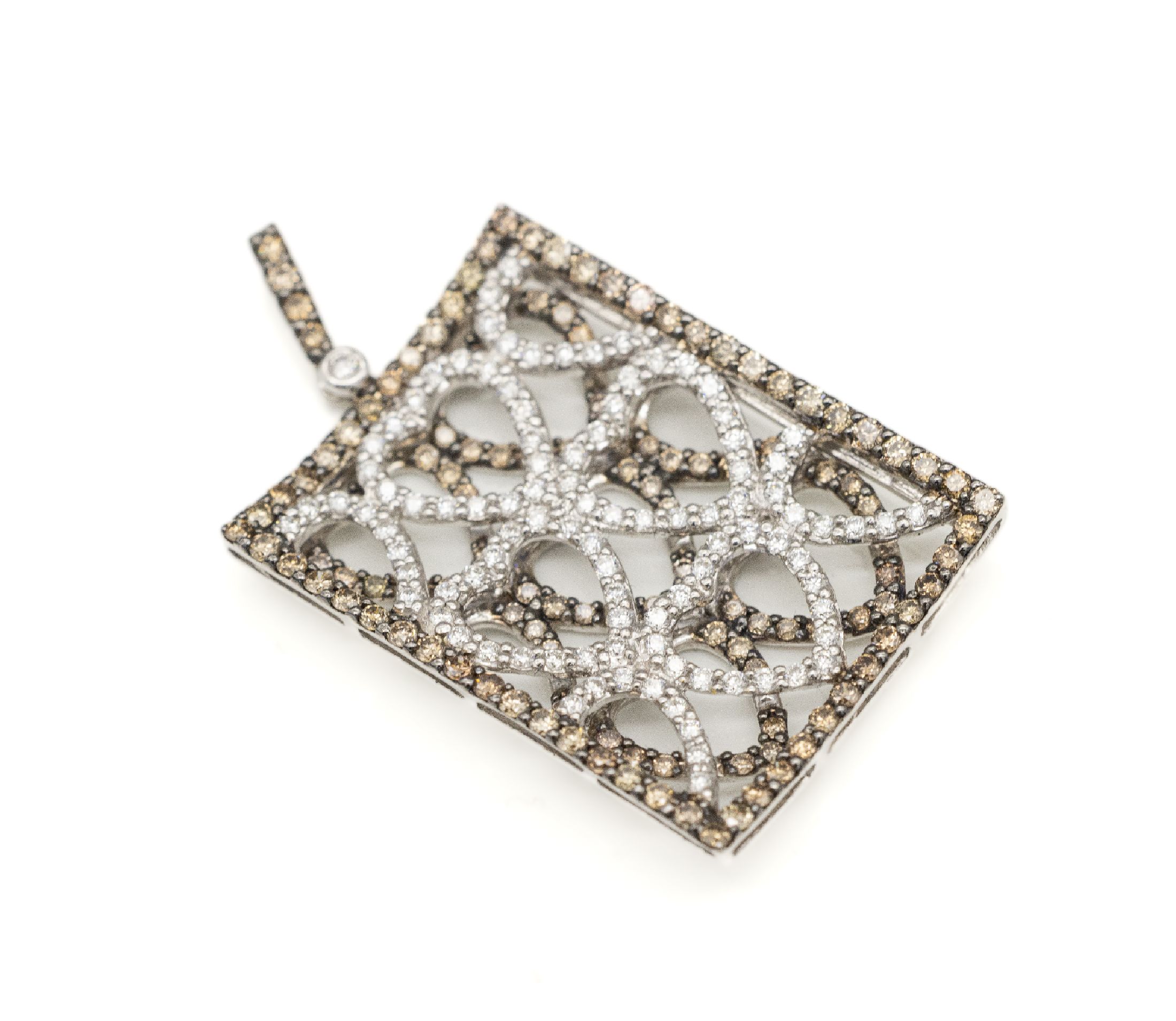 18 kt Gold Brillant-Anhänger "Herz", WG 750/000, quadratischer Rahmen, herzförmige Ornamente in 2 Ebenen, 215 Brillanten zus. ca.1.60 ct ...