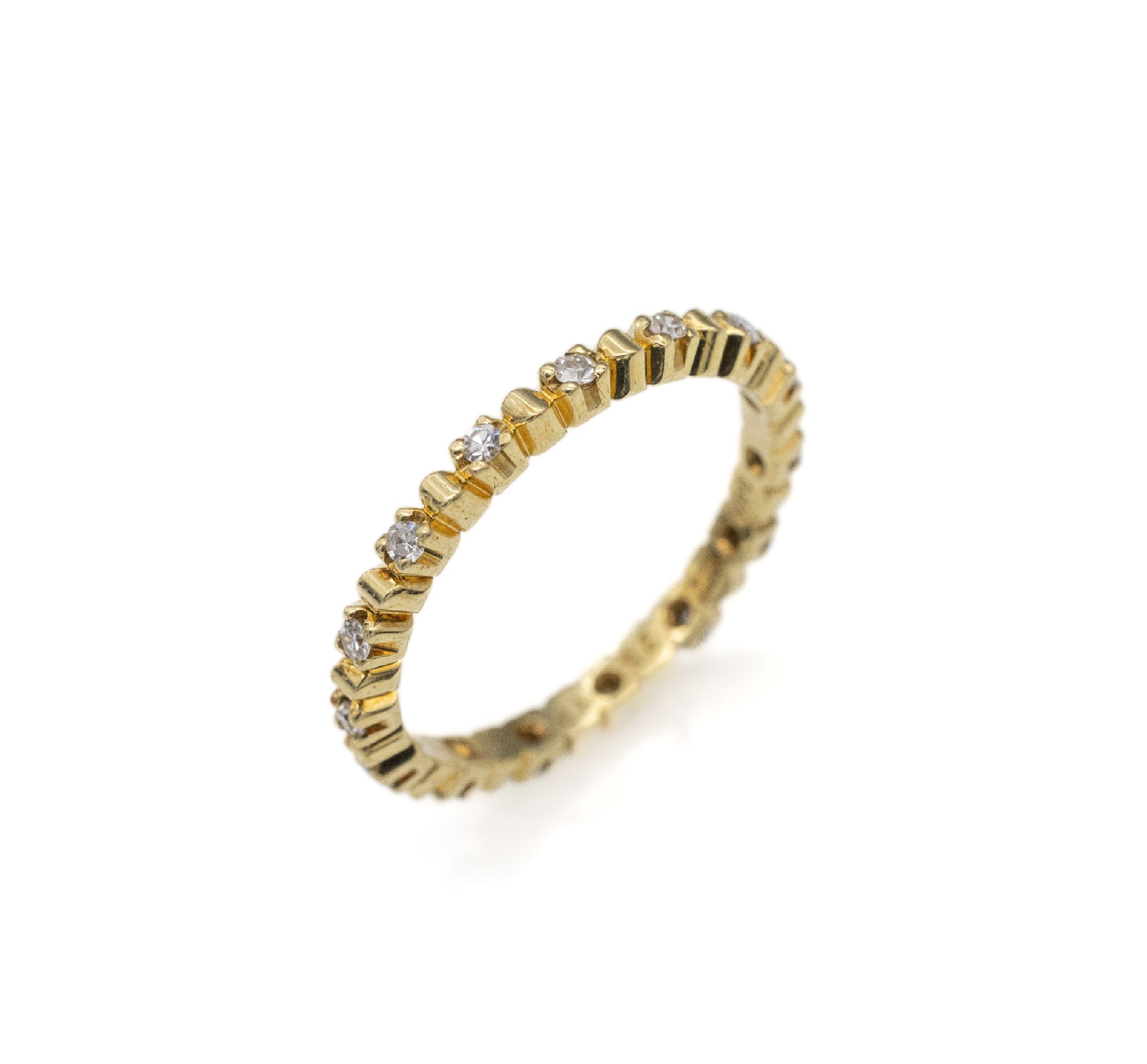 14 kt Gold Brillant-Memoryring, GG 585/000,15 Brillanten zus. ca. 0.23 ct Weiß/si, RW 53,ca. 2.15 g