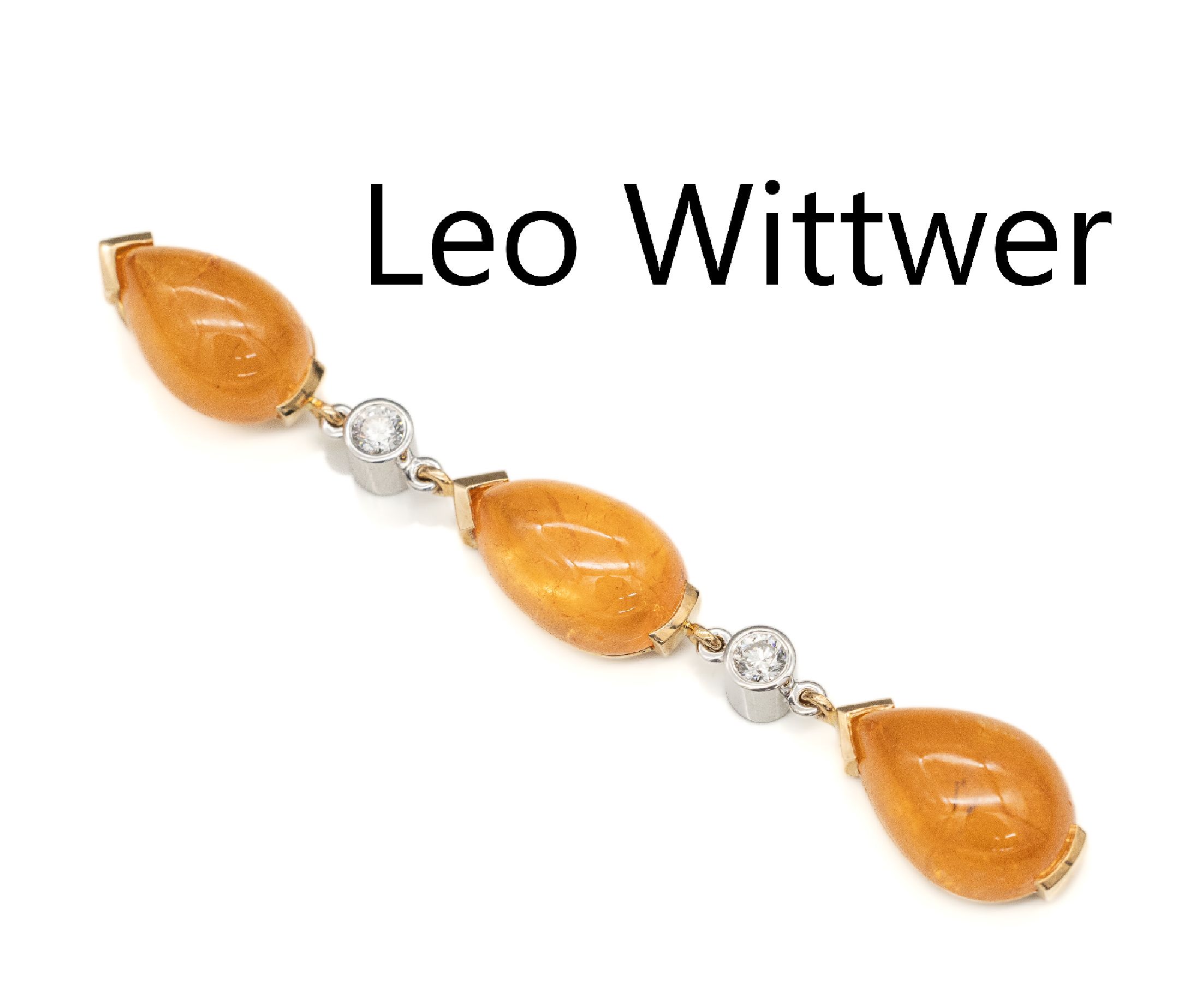 18 kt Gold LEO WITTWER Morganit-Brillant- Anhänger, RG 750/000, 3 tropfenförmige Morganit-Cabochons zus. ca. 12.00 ct, 2 Brillanten zus. ca. 0.32 ...