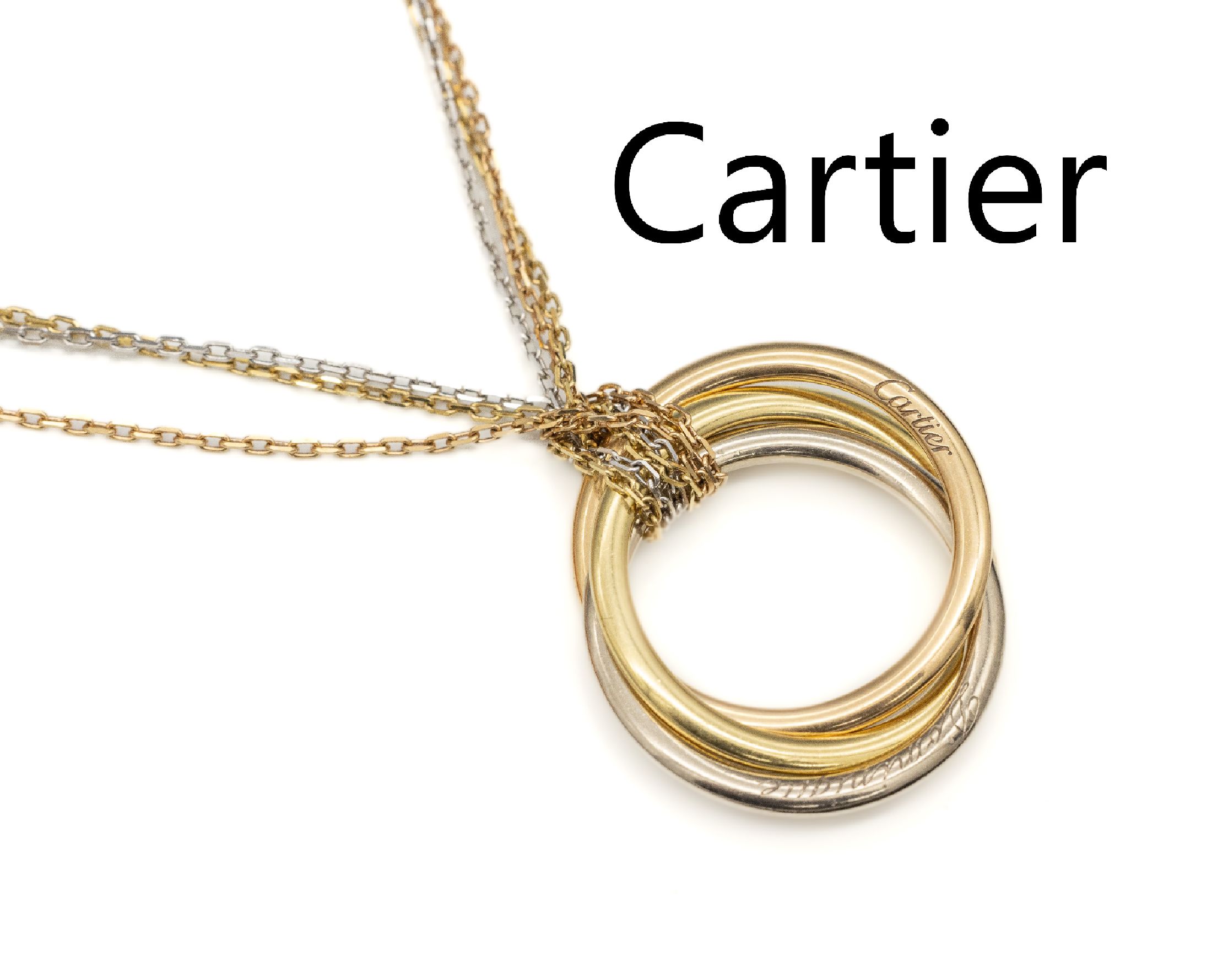 18 kt Gold CARTIER Collier, GG/WG/RG 750/000, aus der Trinity-Serie, L. ca. 40 cm, Karabinerschließe