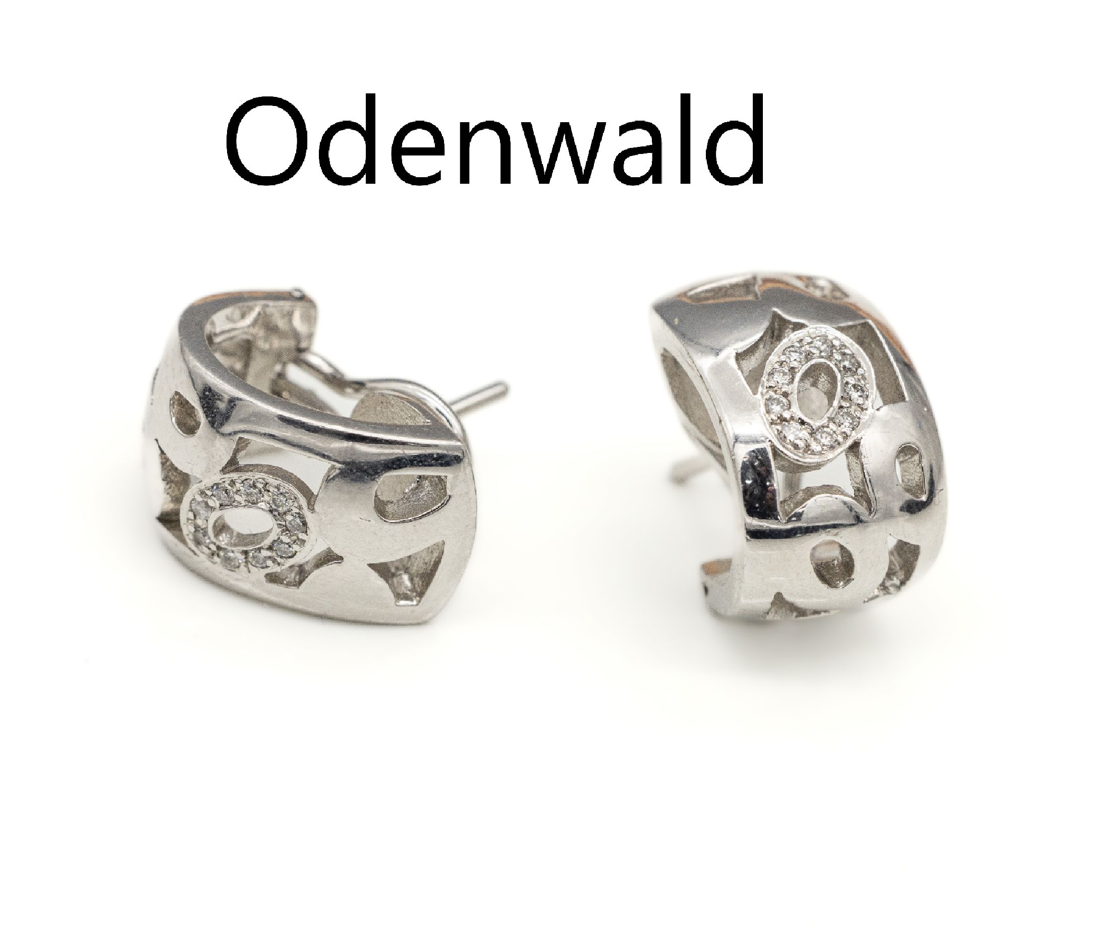 Paar 18 kt Gold Brillant-Ohrcreolen, WG 750/000, Meistermarke Odenwald, Durchbruch- arbeit, Brillanten zus. ca. 0.15 ct Weiß/si, mit Clipbrisuren ...
