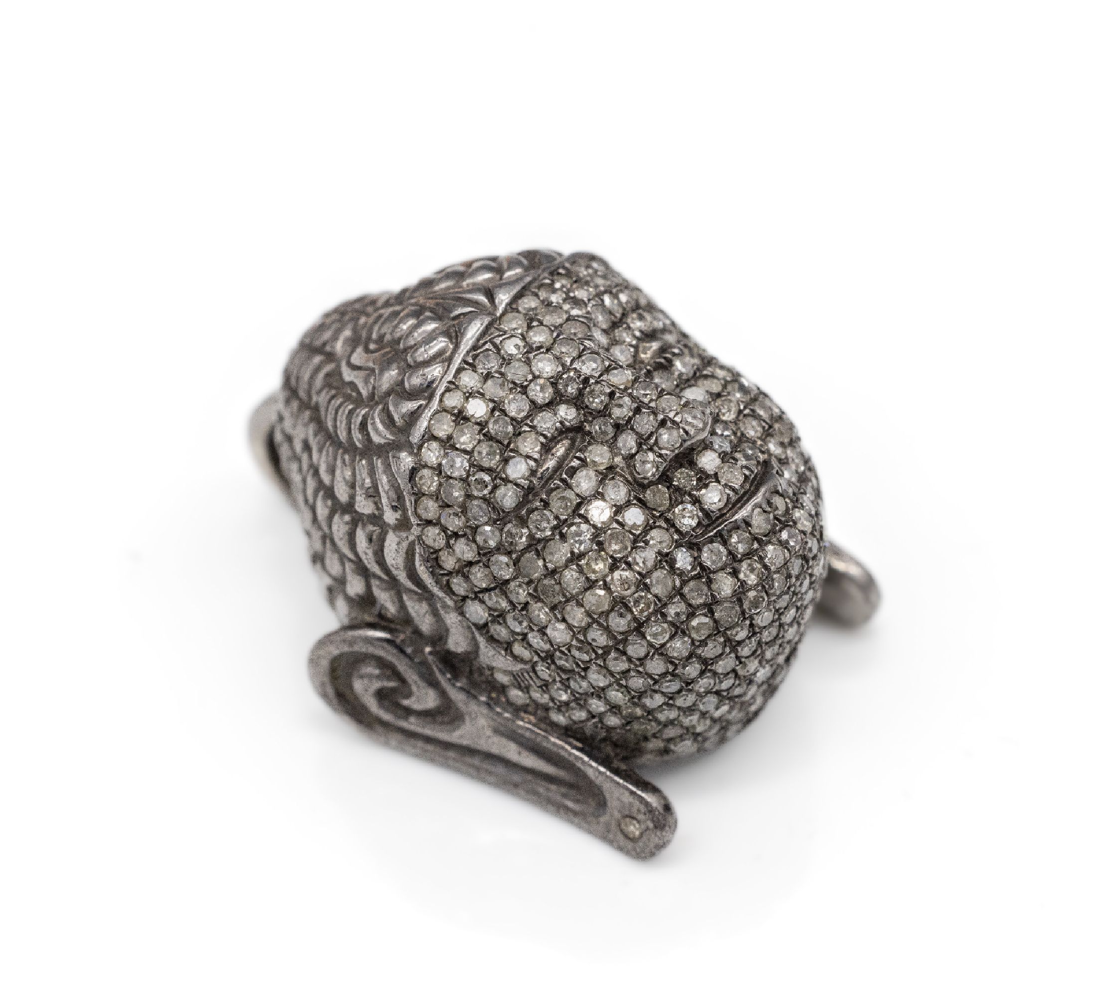 Detail a: Silber Anhänger in Form eines Buddha Kopfes, 925er Silber geschwärzt, 8/8-Diamanten zus. ca. 2,20 ct, sign. Gemco, L. ca. 2,5 cm, total ca. 15,6 g