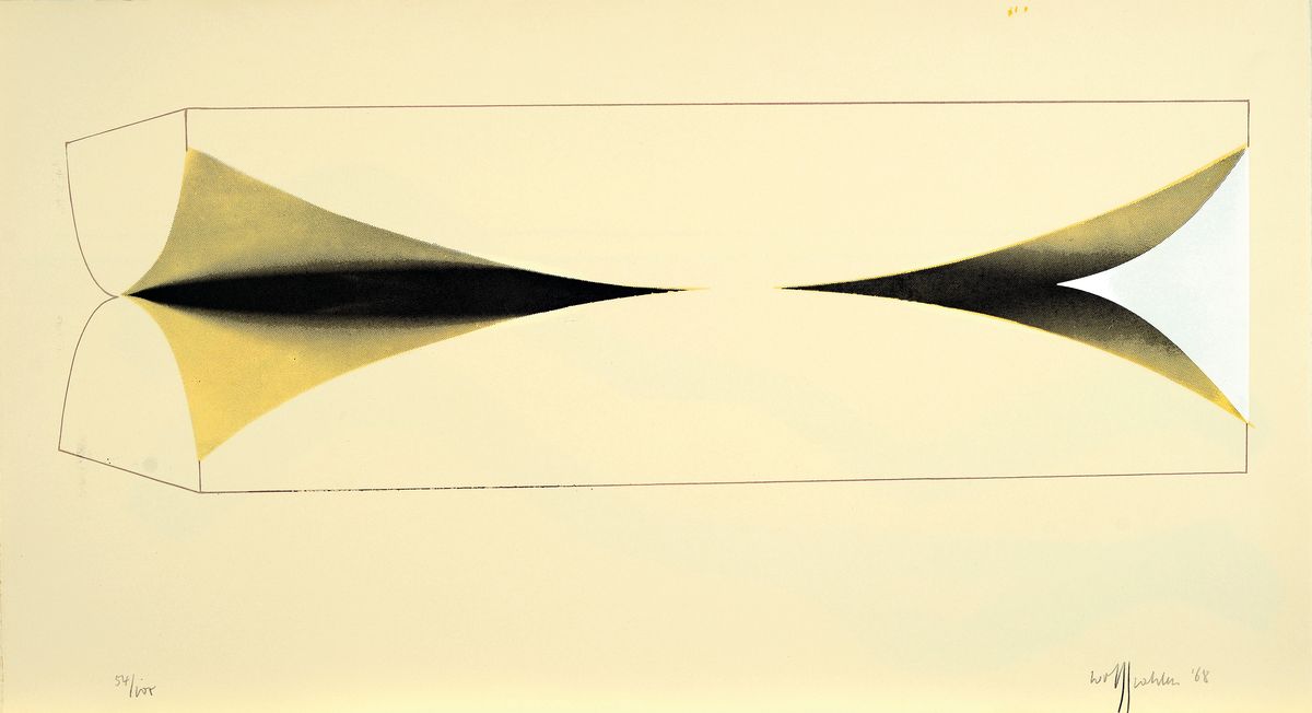Wolf Kahlen, geb. 1940 in Aachen, Siebdruck auf dickem Büttenpapier, handsigniert und num. 54/100, aus 1968, ca. 38 x 64 cm, Kahlen gilt als ...