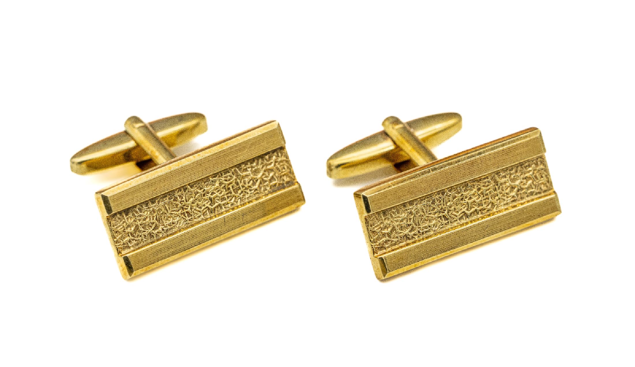 Paar 14 kt Gold Manschettenknöpfe, GG 585/000, schlichte rechteckige Gestaltung, ca.10.1 g