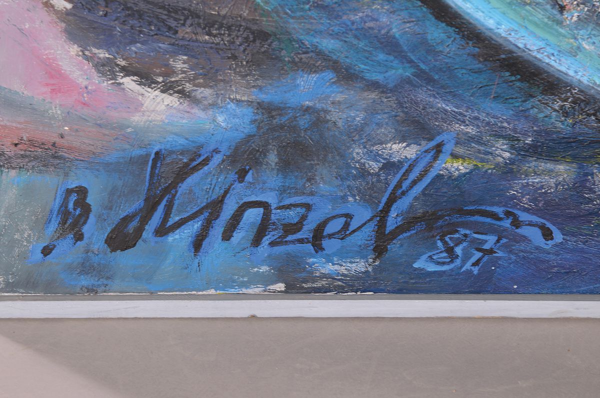Detail a: Bernd Hinzelmann, geb. 1953 Raesfeld, Ohne Titel, Monumentale abstrakt-figurative Komposition, zoomorphe Formen von Vögeln und Fischen, pastoser ...