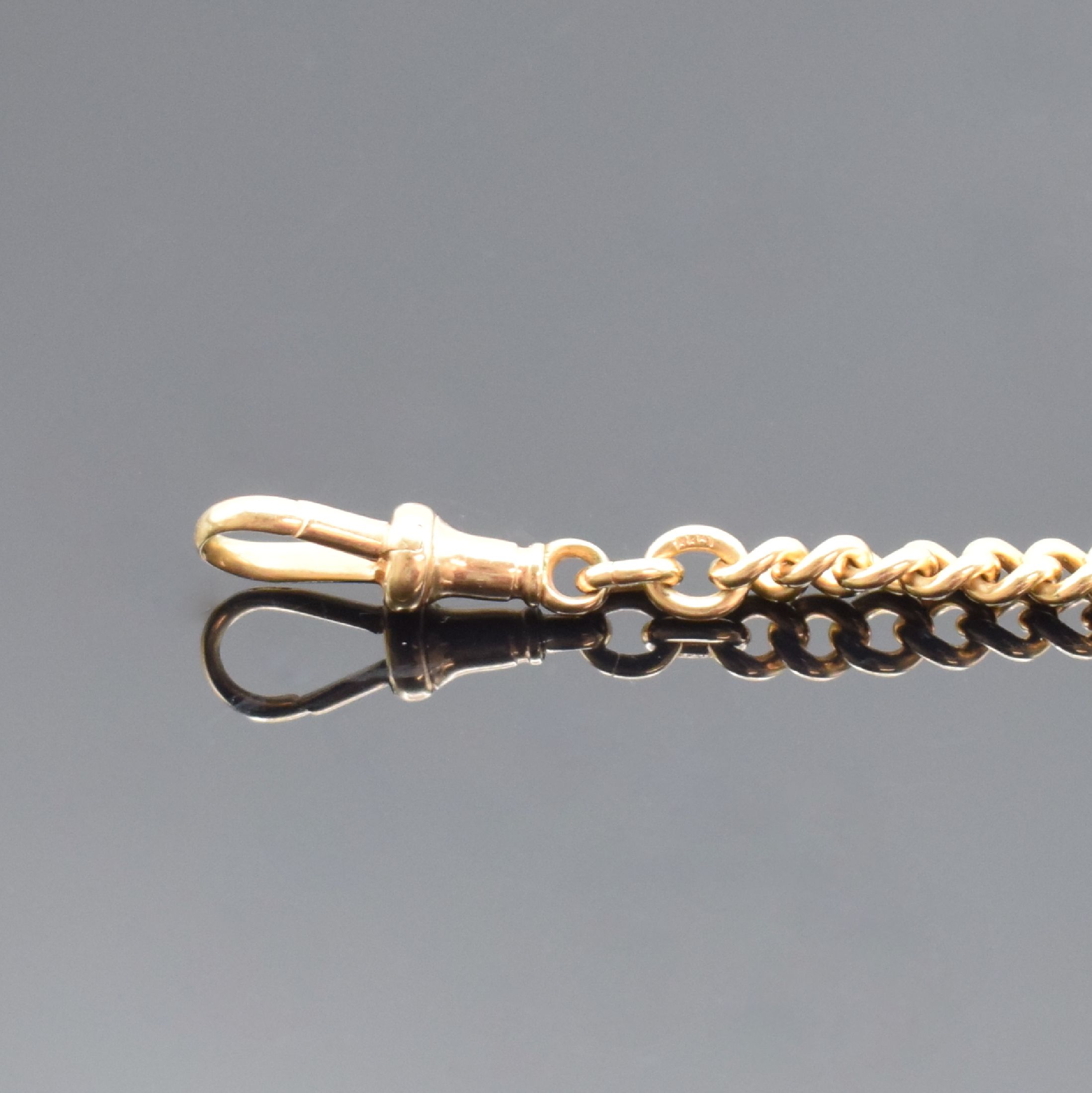 Detail a: Taschenuhrkette in RoséG 333/000, m. Karabiner und Federring, L. ca. 27,5 cm, Gew. ca. 28g, in gebrauchsfähigen Zustand