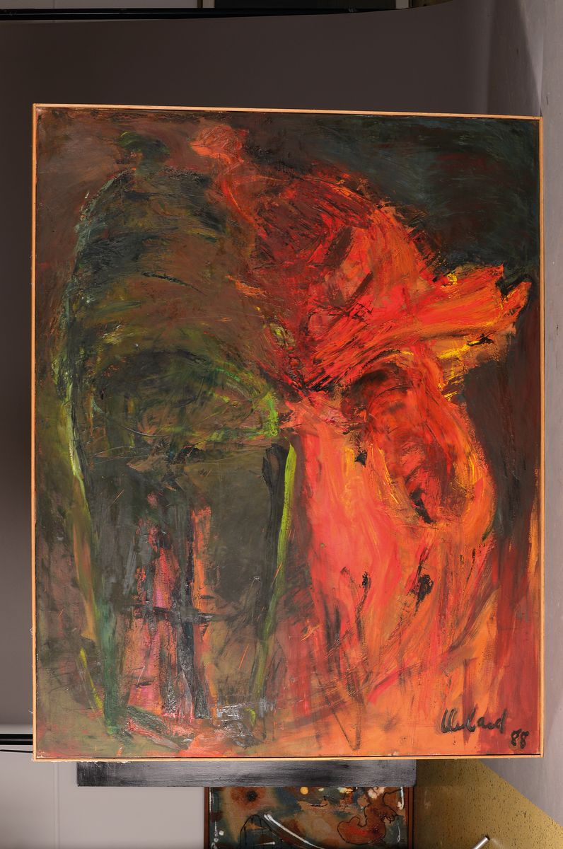Detail k: Etta Unland-Frers, geb. 1959 Osnabrück, "Paar" so verso bez., Paar anthropomorphe Gestalten in komplementärer Farbigkeit, tonaleHarmonie, ...
