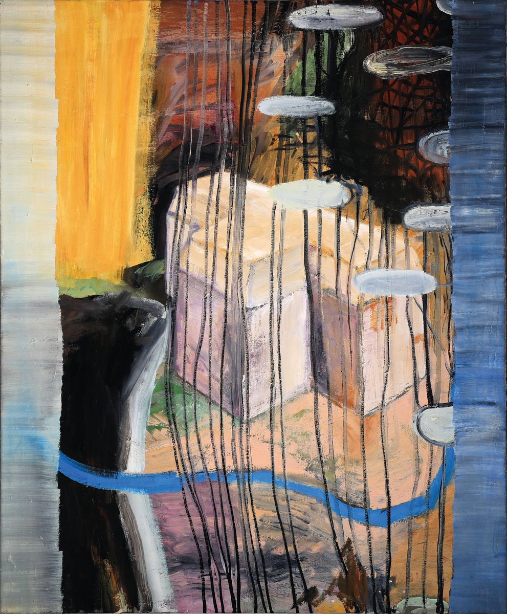 Rüdiger Barharn, geb. 1955 Barmstedt, ohne Titel, Komposition mit architektonischen Fragmenten, Öl/Lwd, verso signiert und datiert1994, 115x95 cm; ...