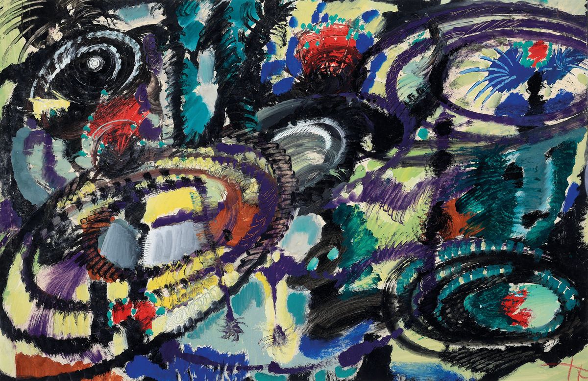 Herbert Dunkel, 1906 Berlin-1966 Norden, Studien an der Kunstgewerbeschule Berlin, "Cobra adieu" so verso bez., naturnah -organische ...