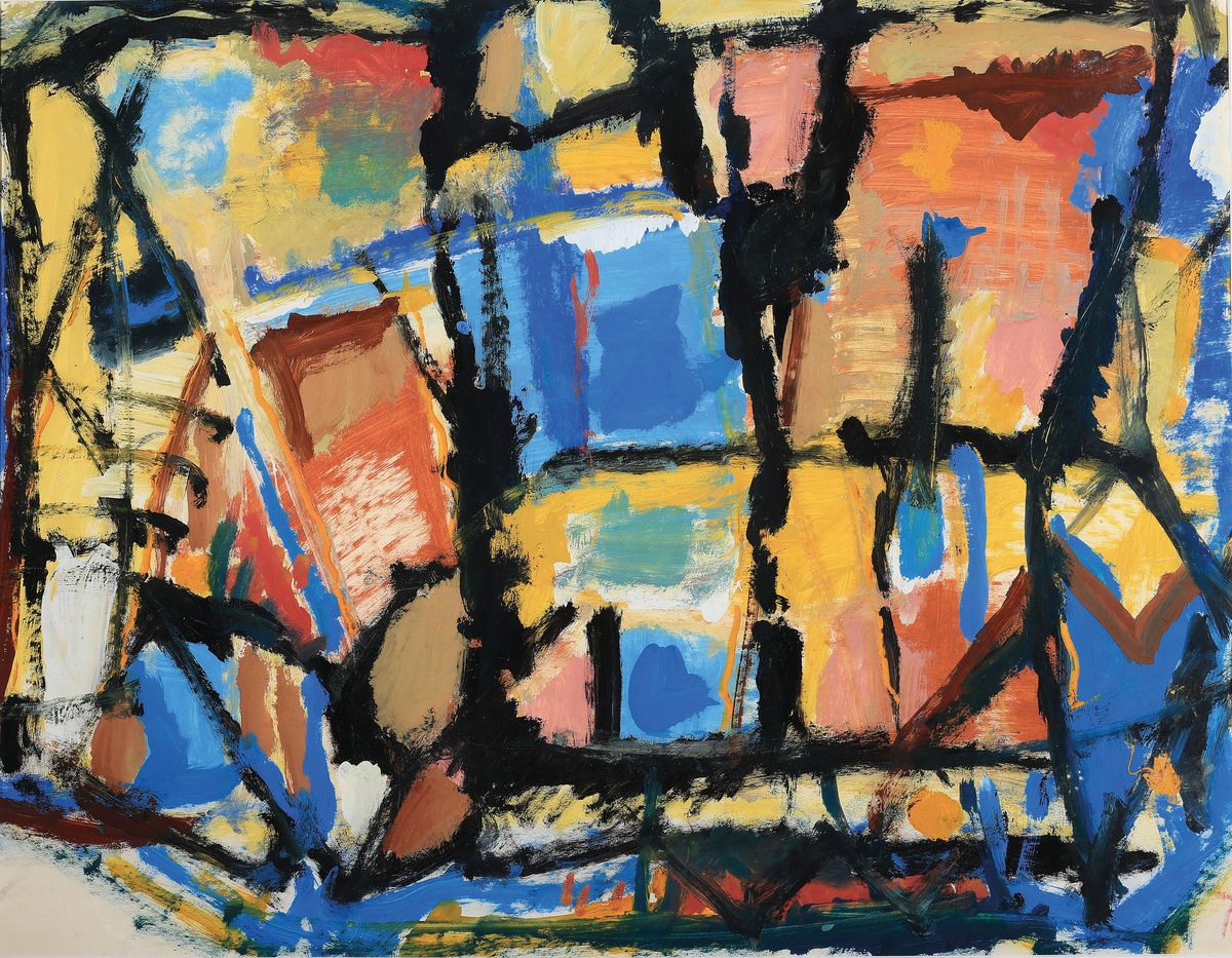 Herbert Dunkel, 1906 Berlin-1966 Norden, Studien an der Kunstgewerbeschule Berlin, ohneTitel, mosaik hefte Komposition in Primärfarben , signiert, ...