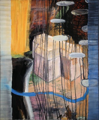 26553830k - Rüdiger Barharn, born 1955 Barmstedt, untitled, composition with architectural fragments, oil/canvas, signed and dated 1994 on the reverse, 115x95 cm; Studied painting atthe HK Berlin, master student of Bernd Koberling, lecturer at the FH Vechte and Düsseldorf, working in Düsseldorf