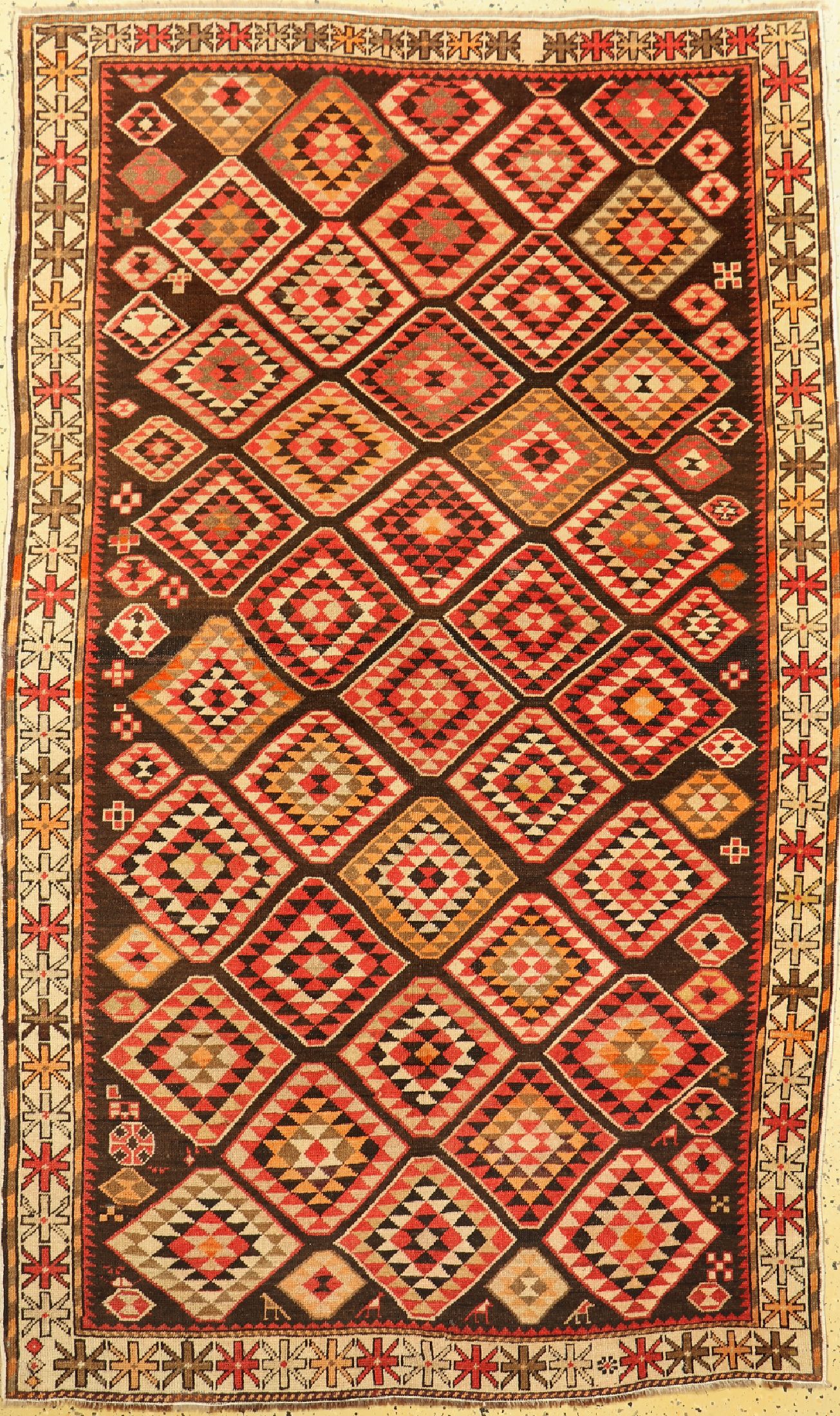 Schirwan mit Kelim Muster, Kaukasus, um 1920, Wolle auf Wolle, ca. 200 x 122 cm, EHZ: 2, gleichmäßig dünner Flor