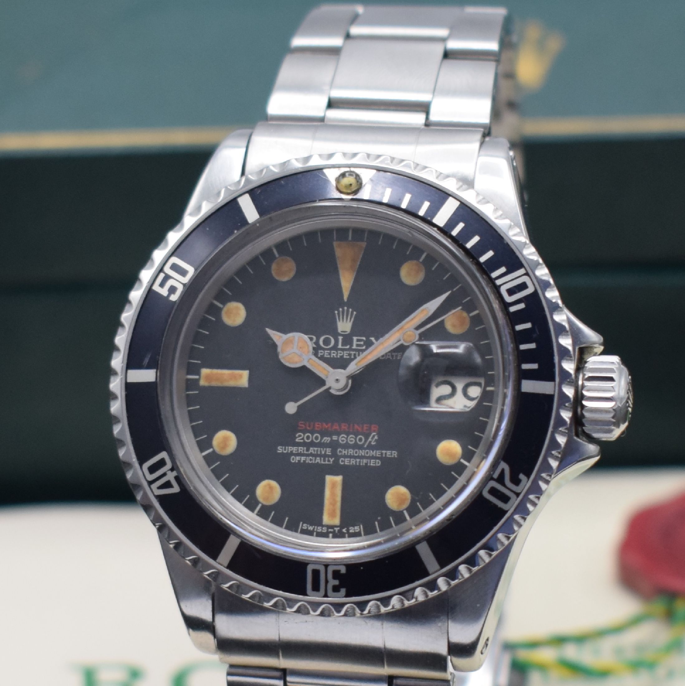 Detail a: ROLEX "Red" Submariner MK II Referenz 1680 seltene Herrenarmbanduhr in Edelstahl mit original Papieren "Double Punched Papers", ...