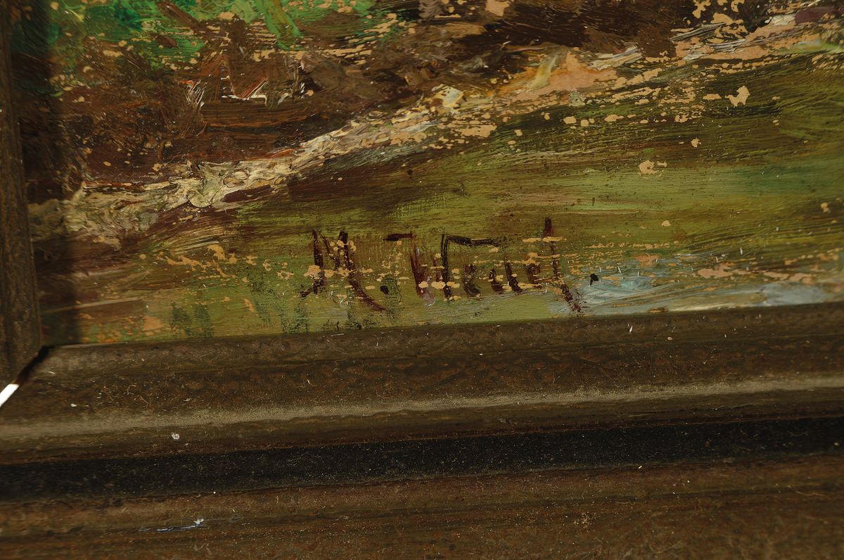 Detail a: Margaret Wedel (wohl), 1863-1936, Mitglied im Verein der Berliner Künstlerinnen, "Haimhausen in Bayern" so verso auf altem Etikett bez., ...