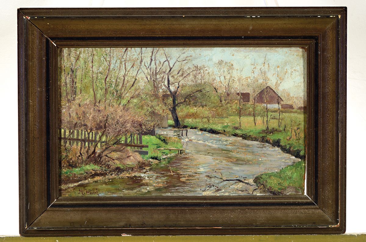 Detail k: Margaret Wedel (wohl), 1863-1936, Mitglied im Verein der Berliner Künstlerinnen, "Haimhausen in Bayern" so verso auf altem Etikett bez., ...