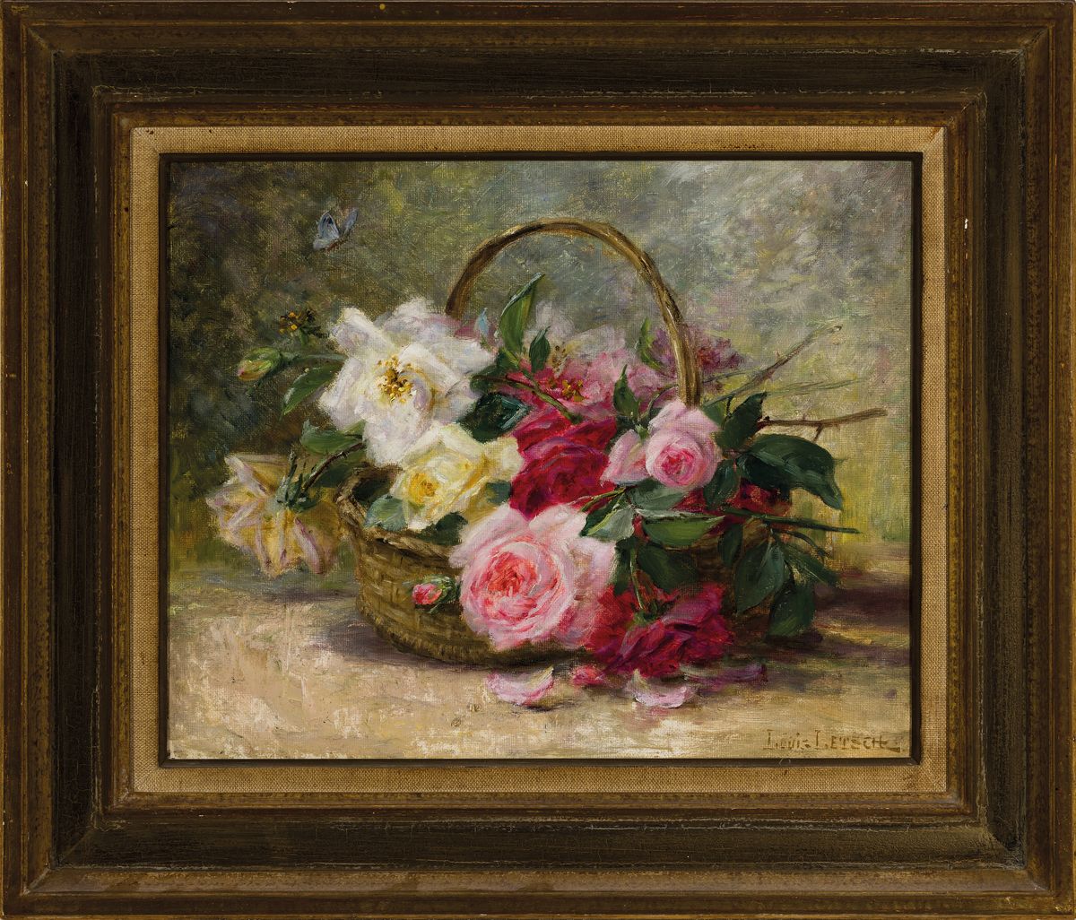 Detail k: Louis Letsch, 1856 Wolfurt-1940 Straßburg, Studium in Paris, war in Mühlhausen und ab 1920 in Straßburg tätig, hier: Rosen im Korb, links oben ...